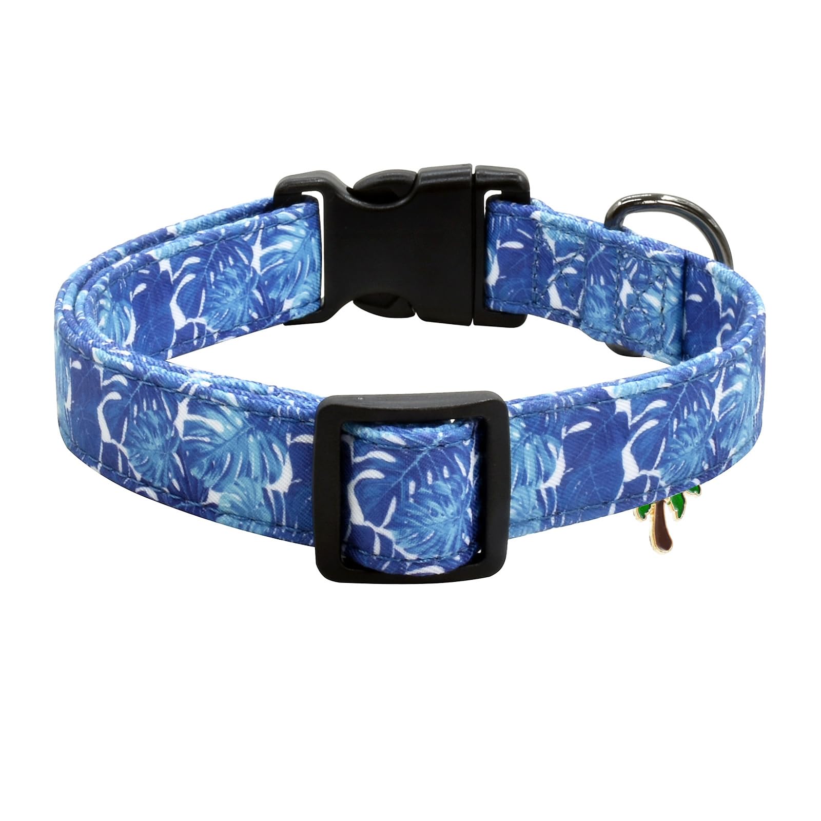 Flower Patterns Dog Collar With Accessories, Soft Cotton Dog Collars For Small Medium Large Female And Male Dogs(Palm Frond L)
