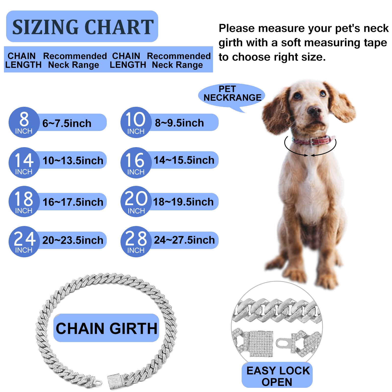 Flatfoosie Dog Chain Collar Walking Metal Chain Collar Cuban Link Dog Collar With Secure Buckle 14Mm Pet Gold Chain Dog Collars For Small Medium Large Dogs Cats (16 Inch, Silver)