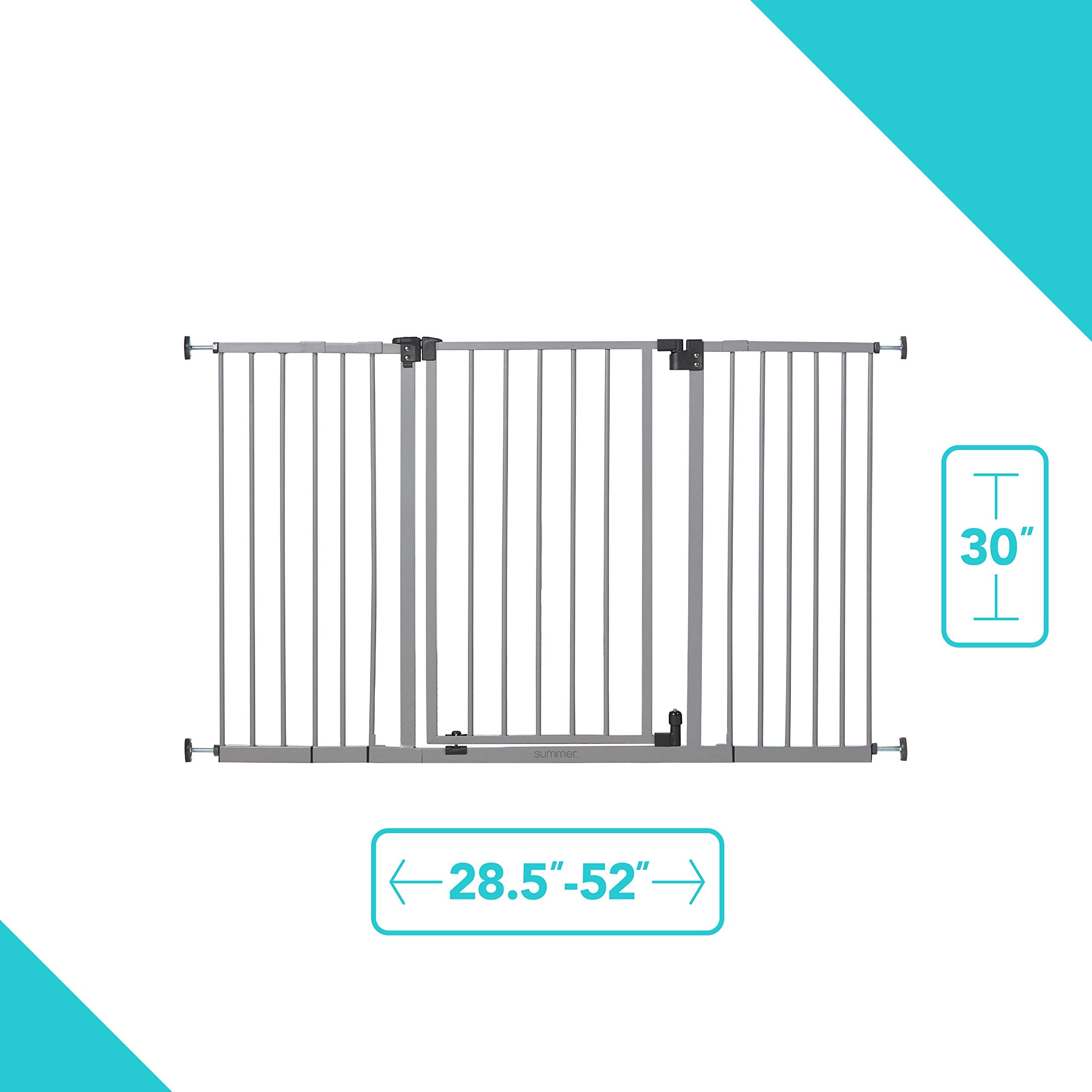 Summer Infant Secure Space Extra-Wide Pet And Baby Gate, 28.5' - 52' Wide, 30' Tall, Pressure Or Hardware Mounted, Install In-Between Rooms, Doorways And Stairways, Auto-Close & Hold-Open Door - Grey