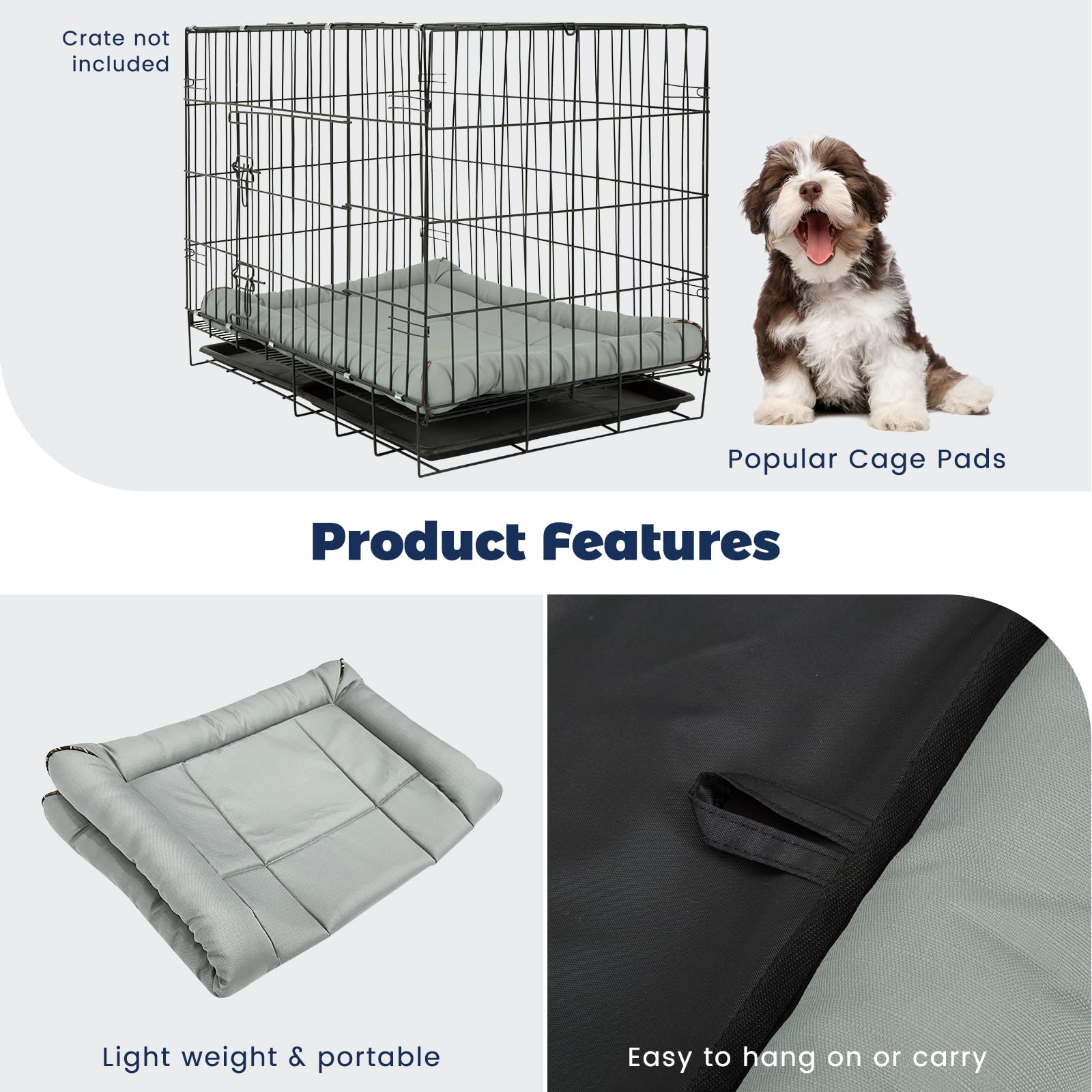 Miguel Outdoor Waterproof Dog Bed For Metal Dog Crates Water-Resistant Ripstop Oxford All Weather Pet Mat Durable Easy Wipe Clean Travel Indoor Outdoor Puppy Bed(42Inch Dog Crate,Gray)