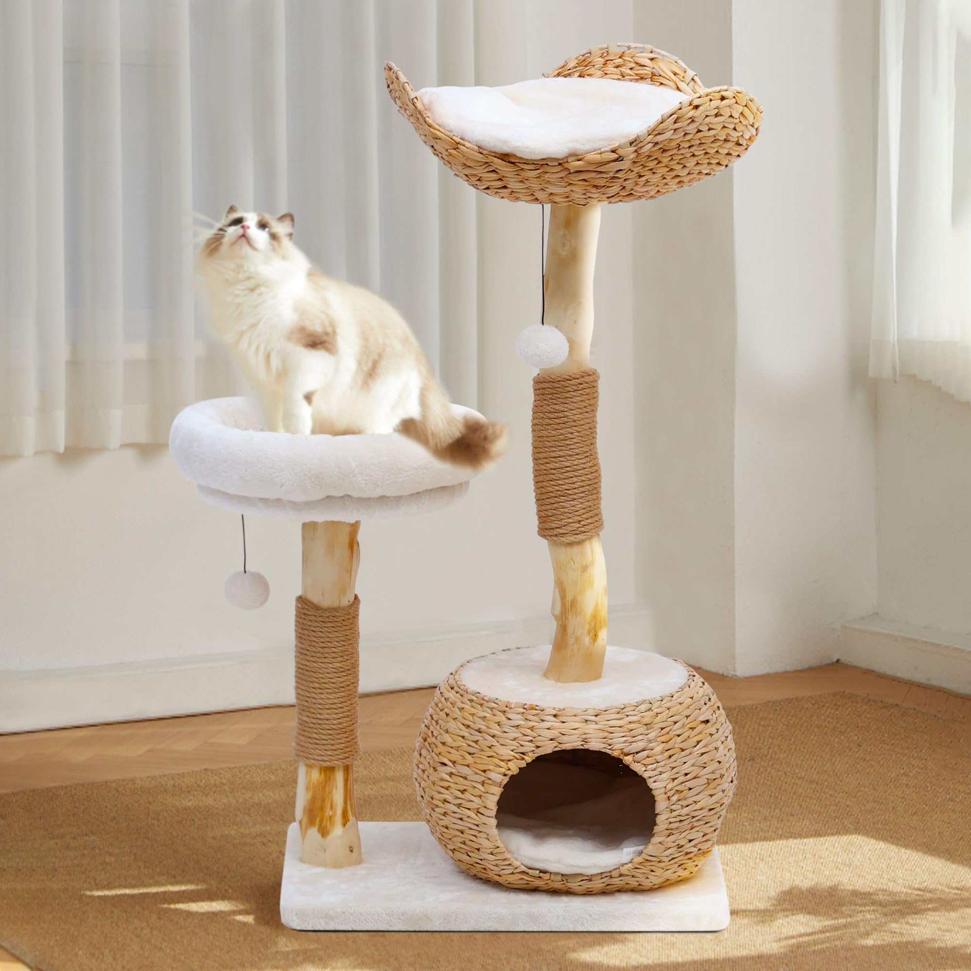 Glutia Wooden Cat Tree, Modern Cat Tree Tower With Jumping Platforms, Baskets, Cat Condo, 40'' Cat Scratching Posts For Indoor C
