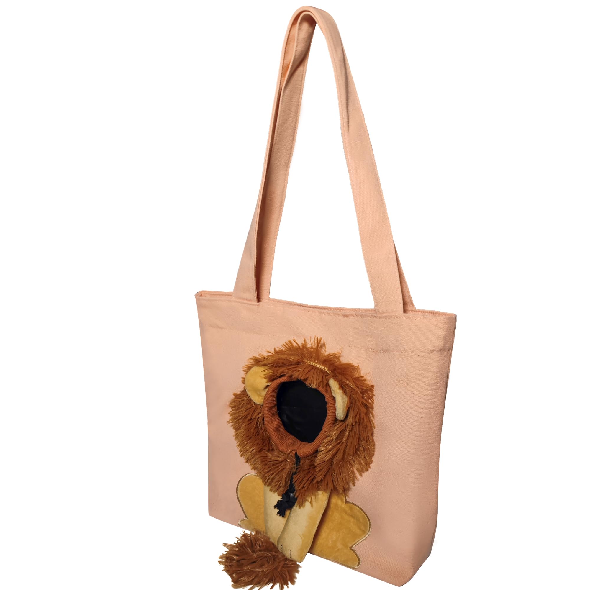 Pet Canvas Shoulder Carrying Bag, Cute Lion Shaped Cat Carrier, M Size Portable Kitten & Puppy Tote, Cozy Carriers For Small Dog