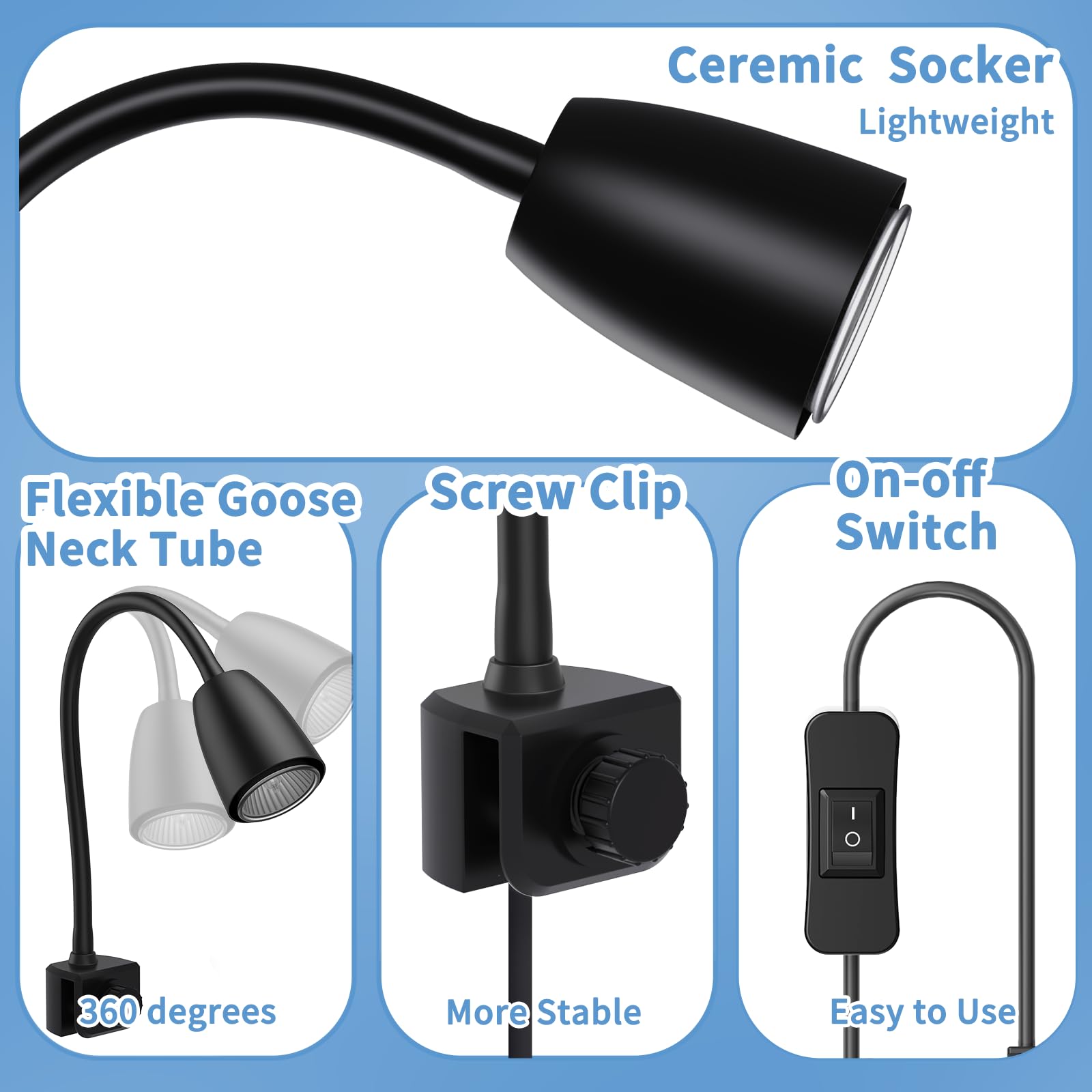 Moonorange Upgrade Reptile Heat Lamp, 360 Rotatable Light Lamp With 2Pcs Longlasting Basking Bulbs (25W + 50W), Suitable For Tur