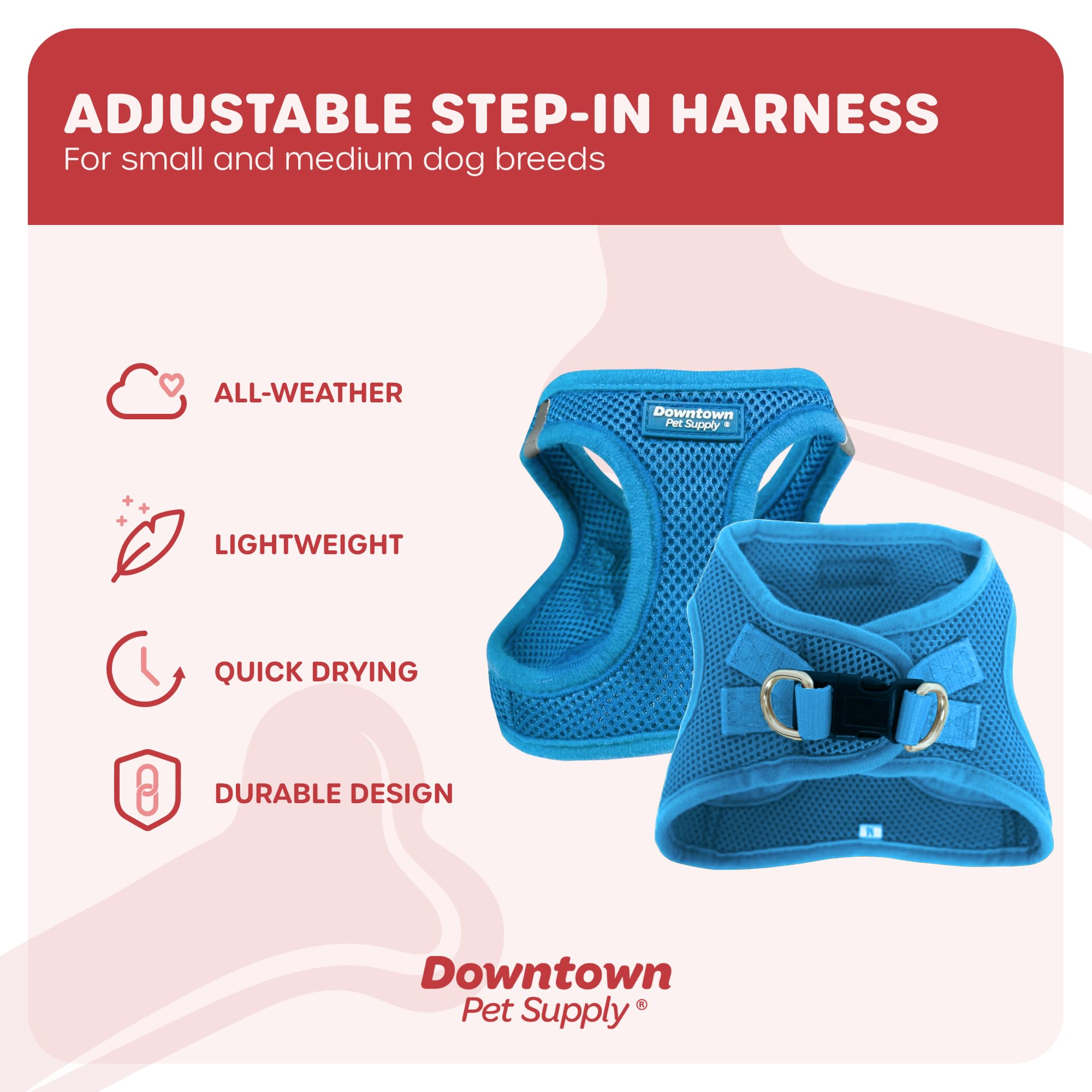 Downtown Pet Supply Step In Dog Harness For Small Dogs No Pull, Medium, Cobalt - Adjustable, Reflective Trim, Padded Mesh Fabric