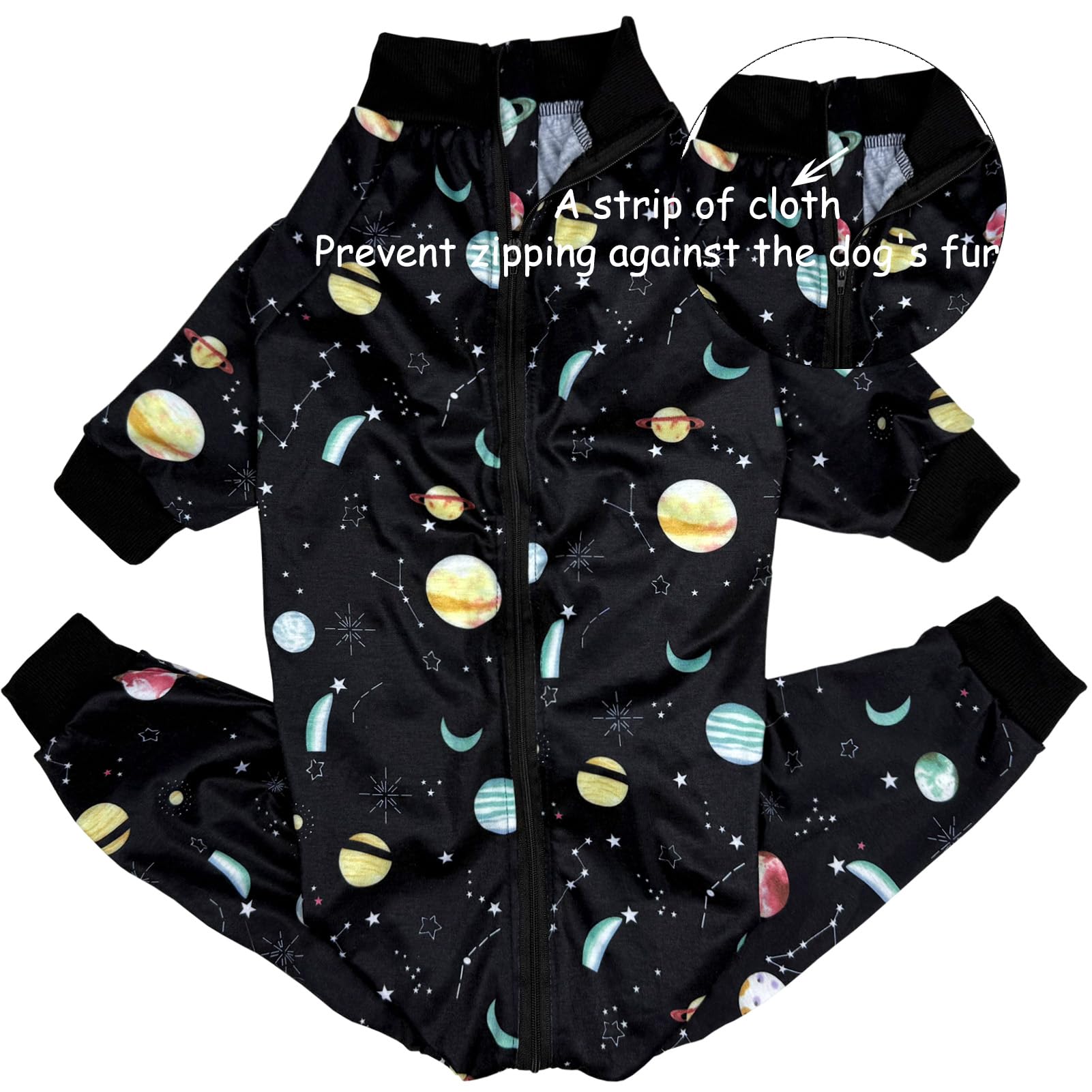 D.E.E Dog Pajamas Large Cotton Dog Clothes Warm And Comfortable Lightweight Jumpsuits Prevent Licking Wound (Zipgalaxyblack, Xl)