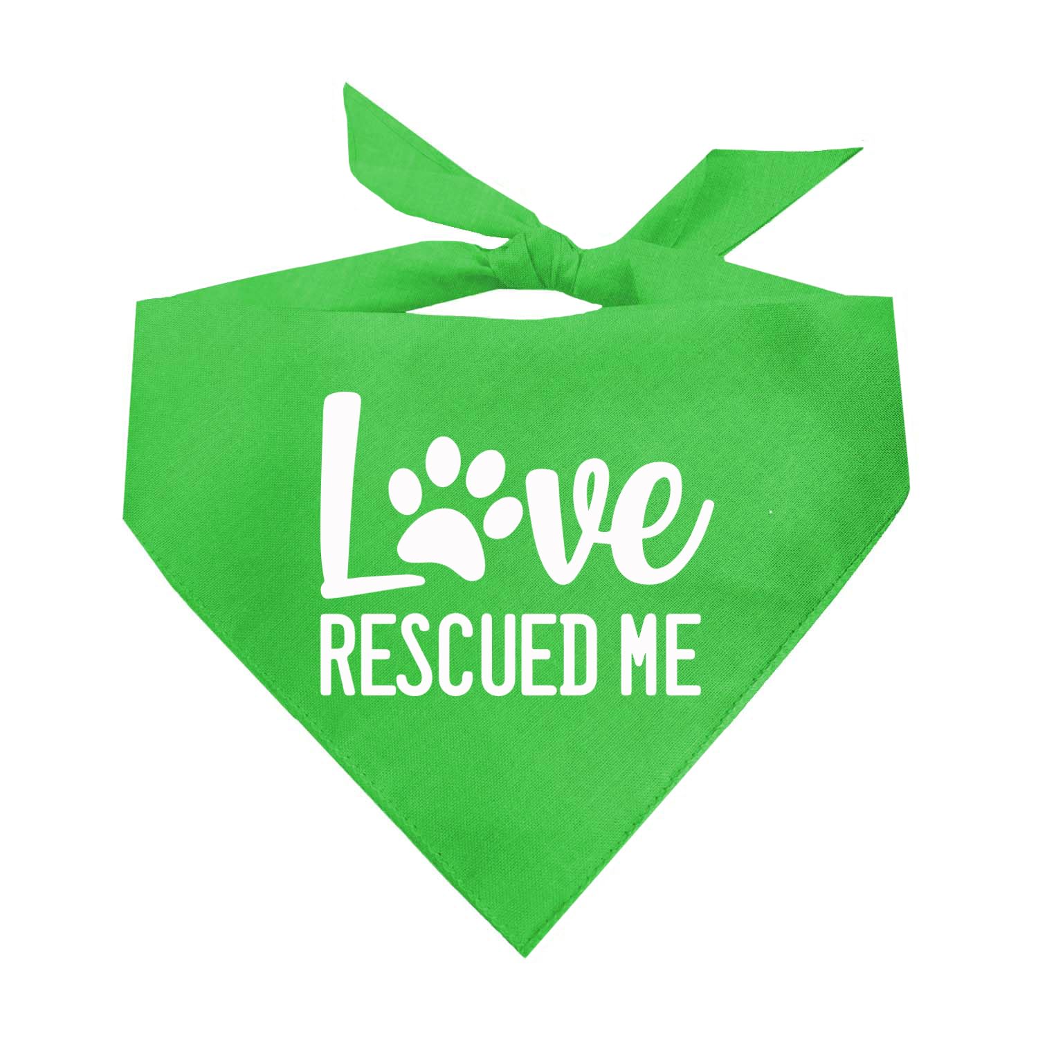 Love Rescued Me Dog Bandana | 100% Cotton Adjustable Triangle | Adoption Event Prop Photoshoot | Rescue | Puppy | New Dog |Lime 