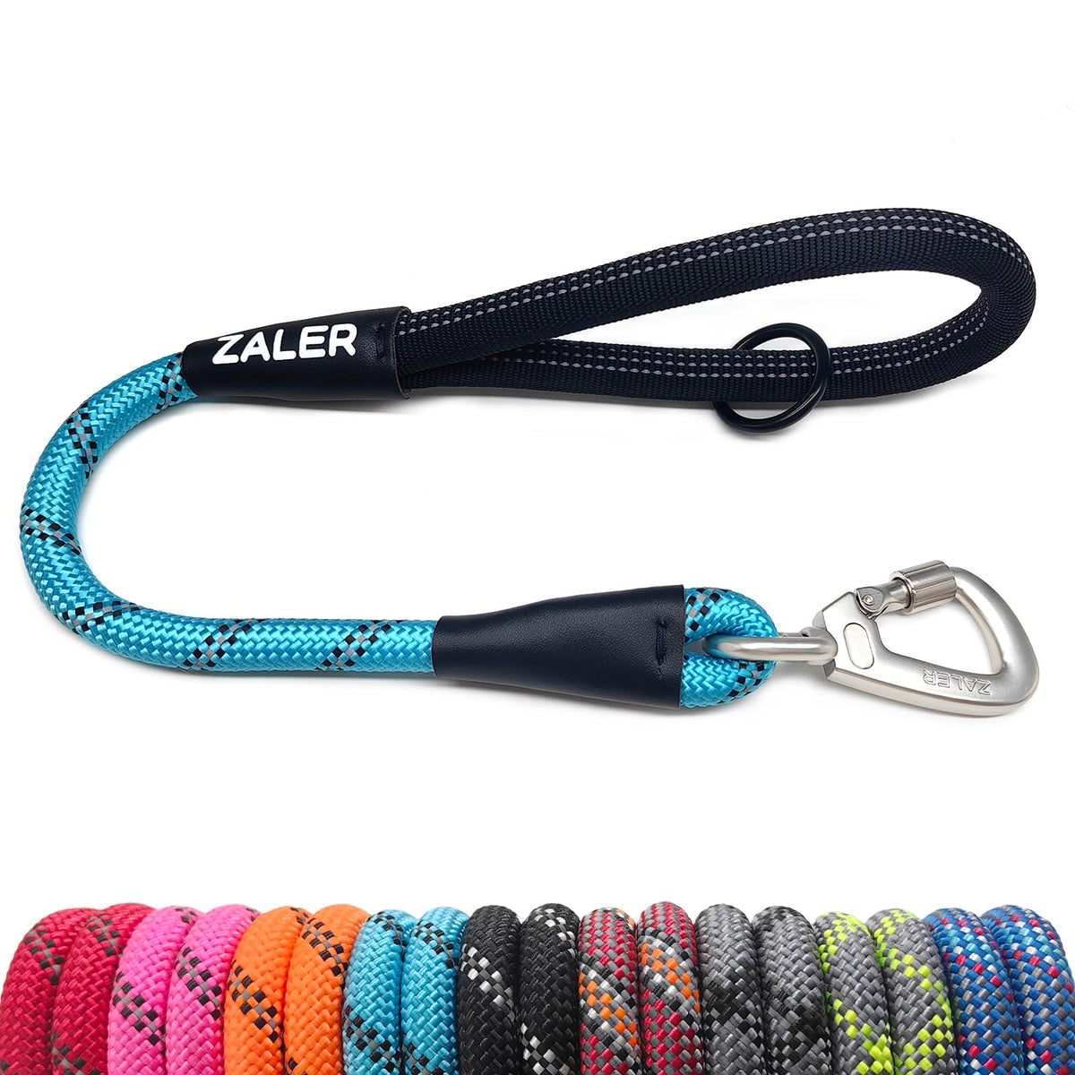ZALER Short Dog Leash, 18 Inches Rope Traffic Leashes for Dogs, Reflective Dog Lead with O-Ring, Heavy Duty Pet Leash for Large 