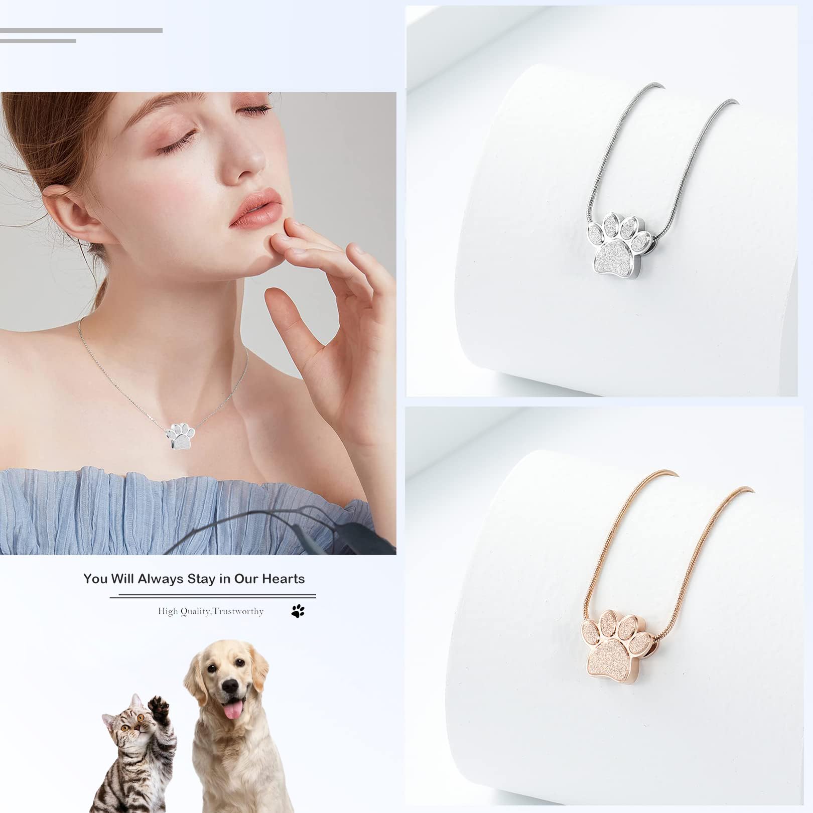 Zeqingjw Pet Cremation Jewelry For Ashes Pendant Paw Print Pet Heart Urn Necklace Memorial Keepsake Jewelry For Pet/Dog'S/Cat'S Ashes (Silver-K)