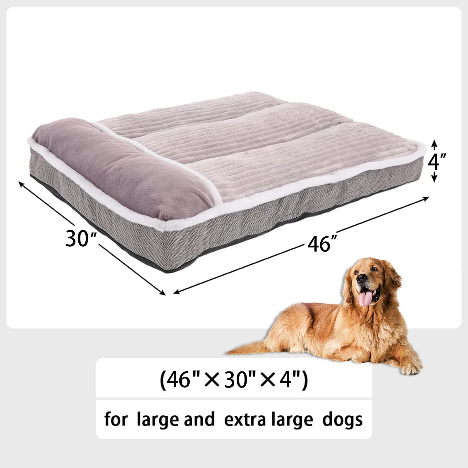Dog Beds For Extra Large Dogs, Dog Mattress With Pillow For Crate Kennel, Sofa Dog Bed, Super Soft Pet Bed For Medium, Jumbo, Small,Large Xxl Dogs Breeds Pet Bed