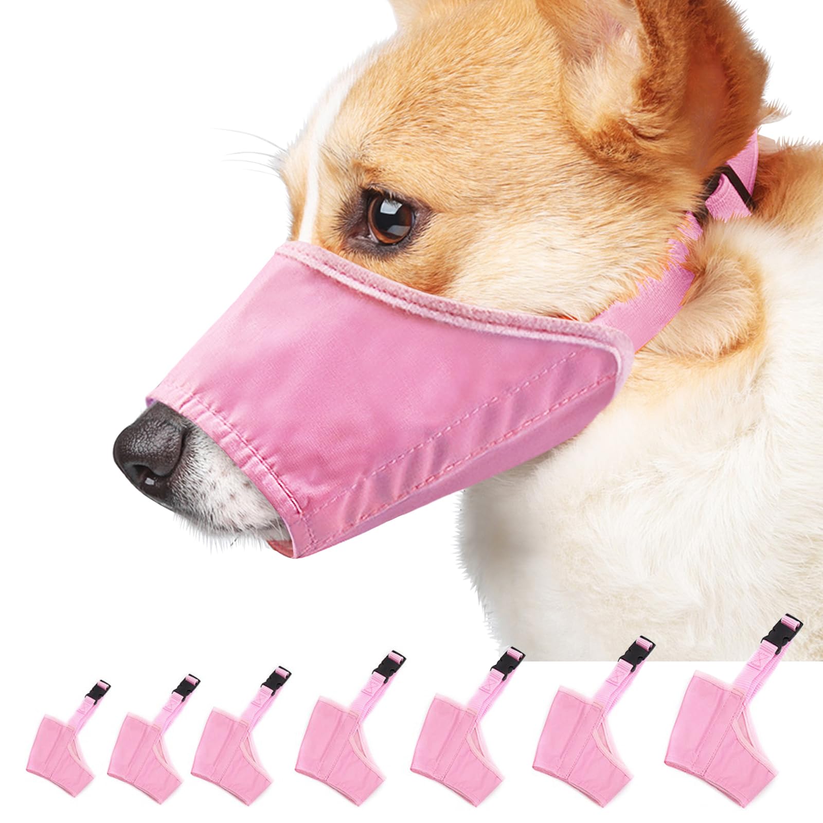Idepet 7Pcs Adjustable Dog Muzzles - Anti-Biting Barking Muzzles For Small, Medium, Large & Extra Dogs (Pink, Pack Of 7)