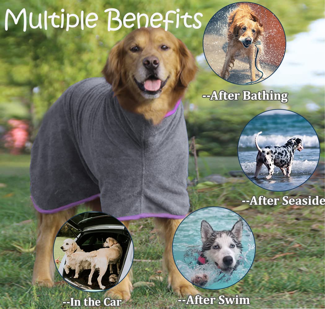 Hhimyoct Dog Drying Coat - Fast Drying Dog Towel Robe - Microfiber Super Absorbent Pet Bathrobe, Adjustable Collar & Belly Strap