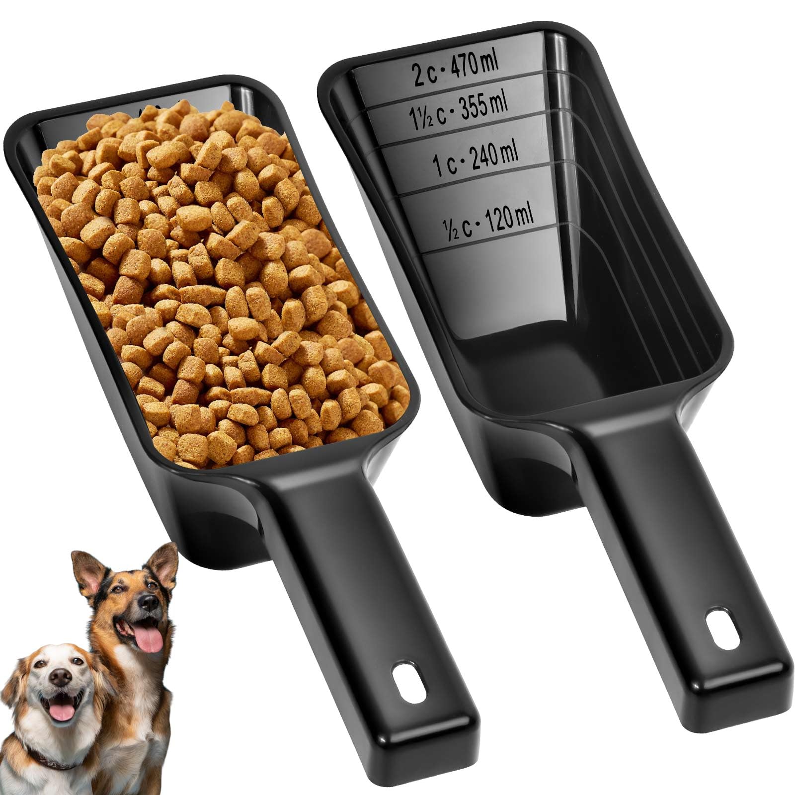 Aosnare 2 Cup Dog Food Scoop(2 Pack), Plastic Pet Food Scoop with Measuring Lines for Accurate Pet Food Portions,Dishwasher Safe