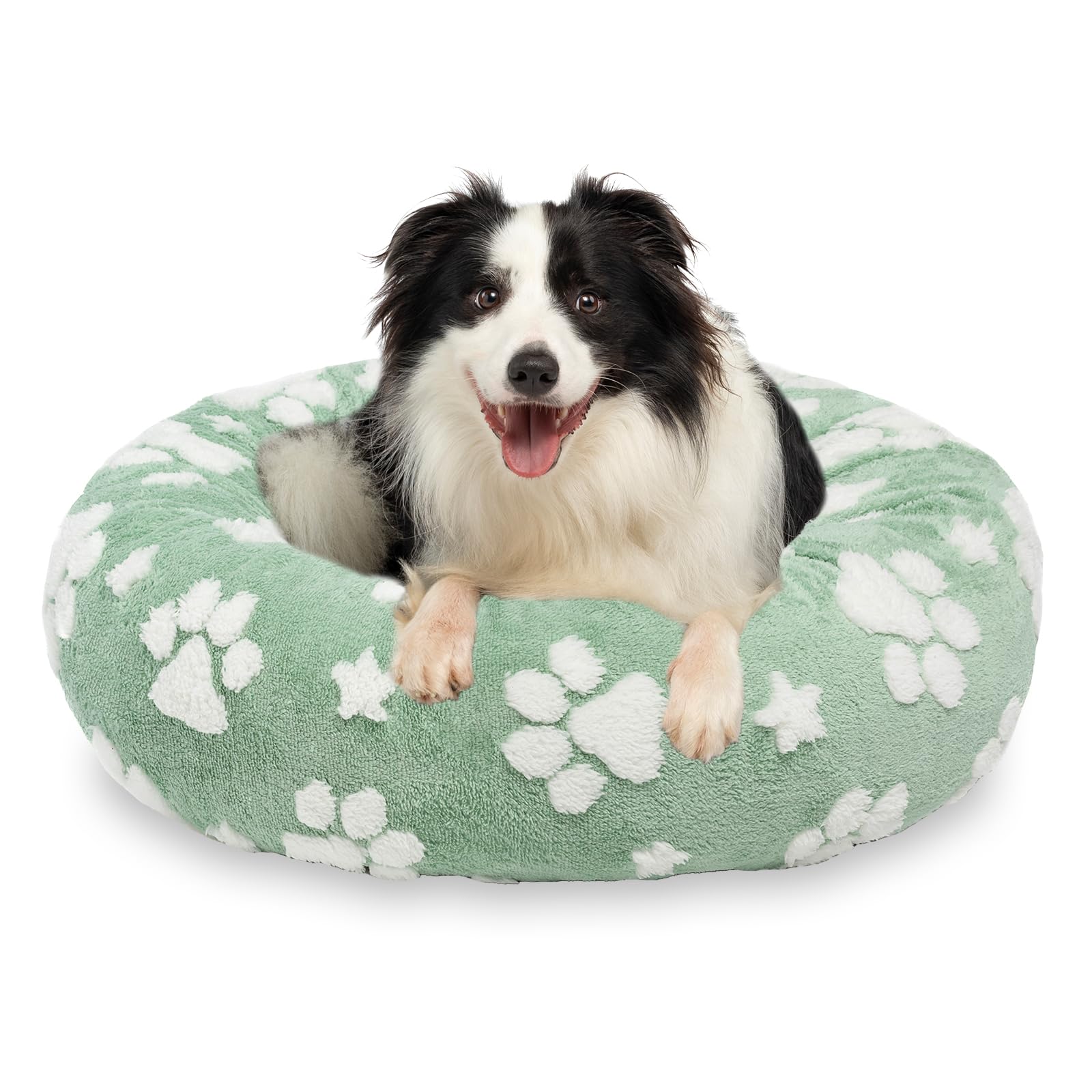 Yaning Donut Dog Beds For Medium Dogs, Calming Round Cat Beds For Indoor Cats, Cute 3D Textured Paw Pet Bed With Removable Washa