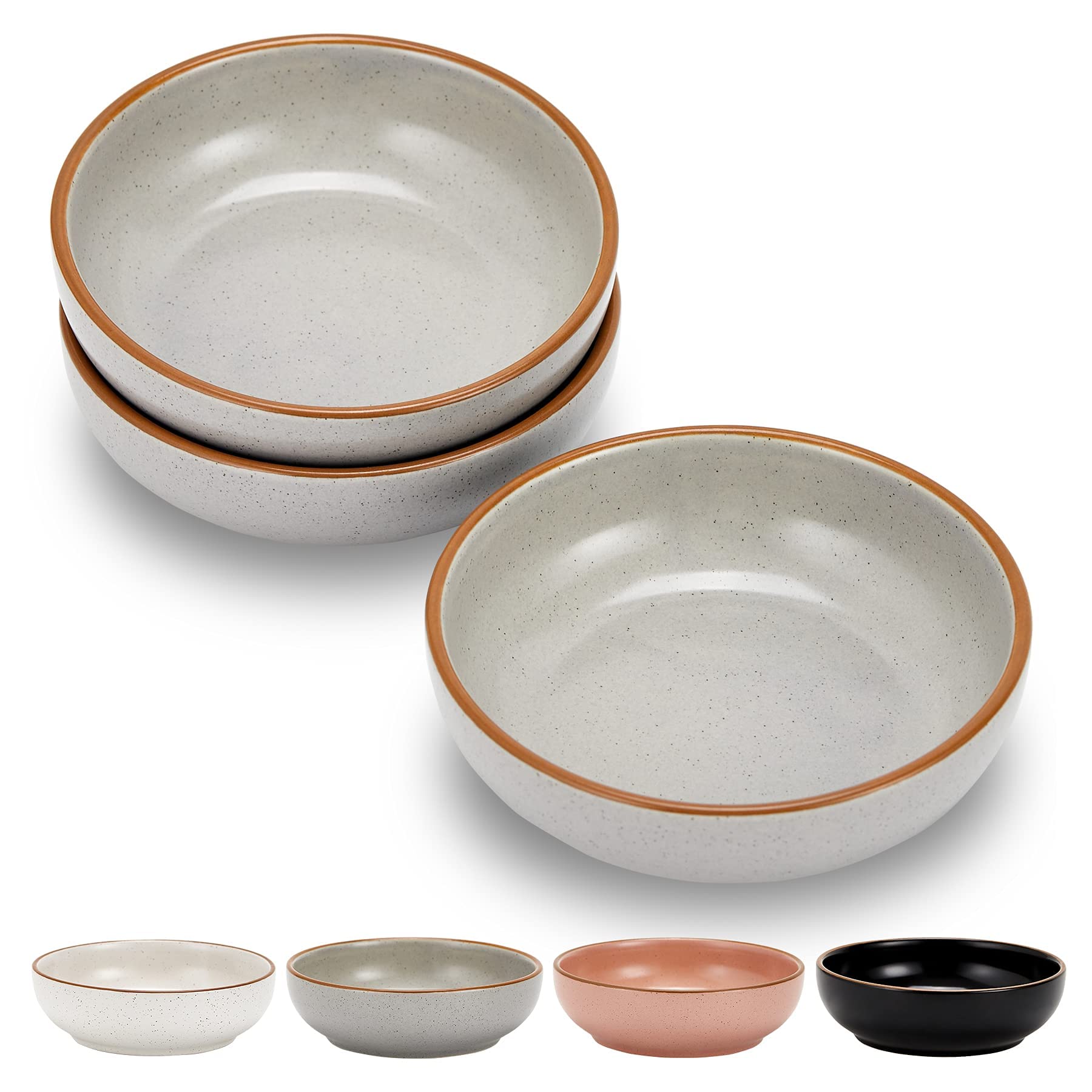 Ceramic Cat Bowls, Howise Cat Food Dish Gray, 5.3 in Shallow Pet Bowl 3 Pack Bowl Set for Kitten Cat Food Bowl and Water Bowl Sm
