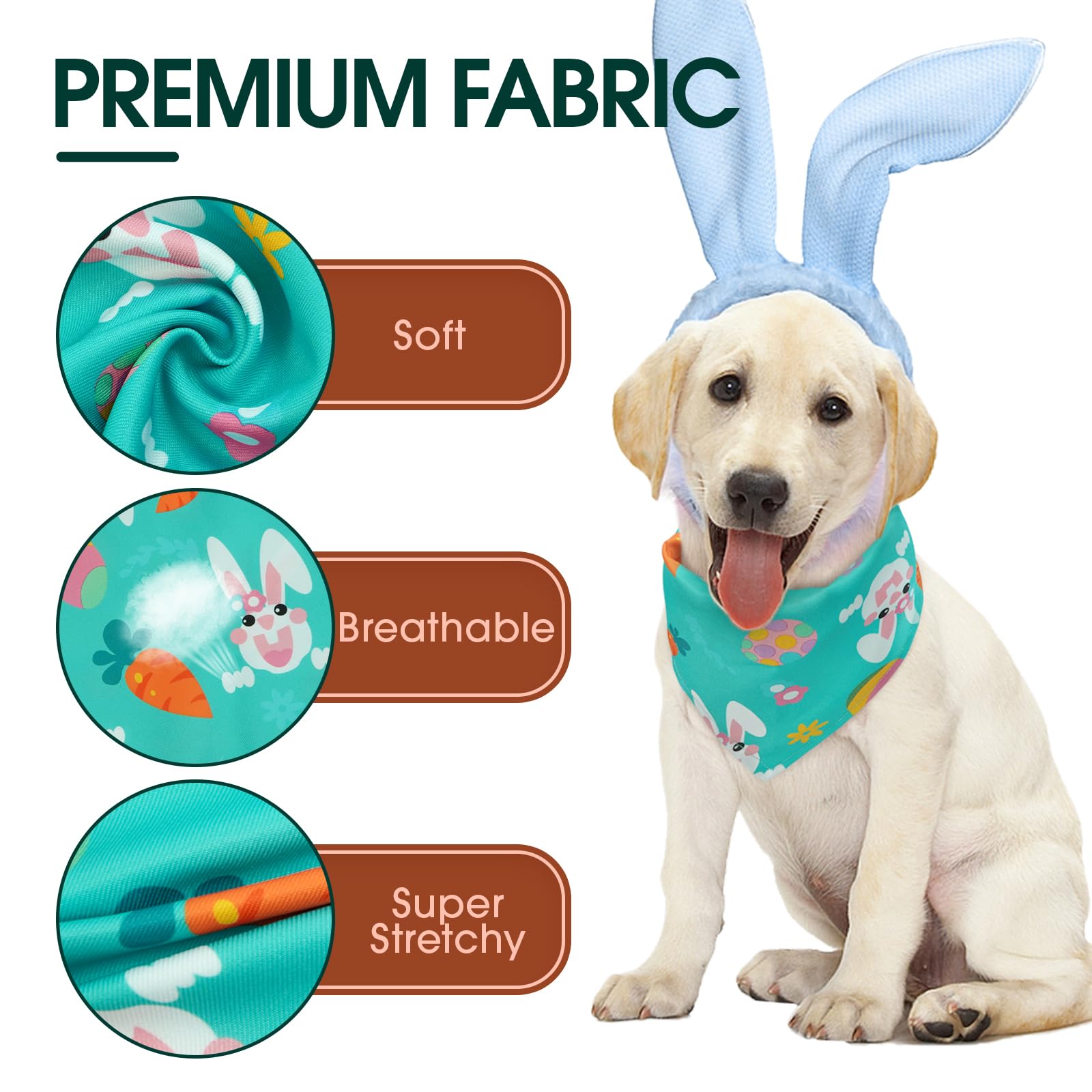 Kuoser Easter Dog Bandanas 2 Pack, Holiday Dogs Bandana For Easter Party Small Medium Dog, Colorful Easter Egg Bunny Carrot Dogs