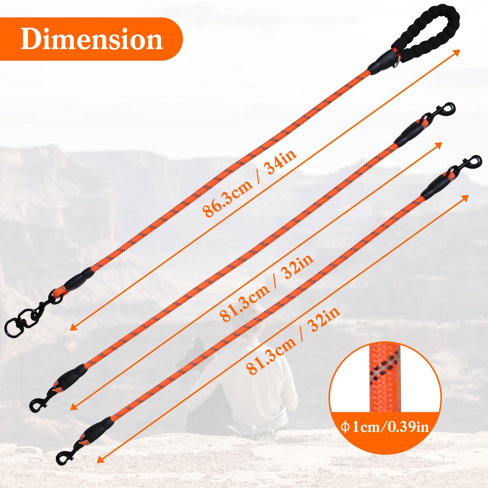 Dog Double Leashes,Comfortable Dog Leash With Reflective,No Tangle Triple Leash For Dogs (Orange Five Leashes)