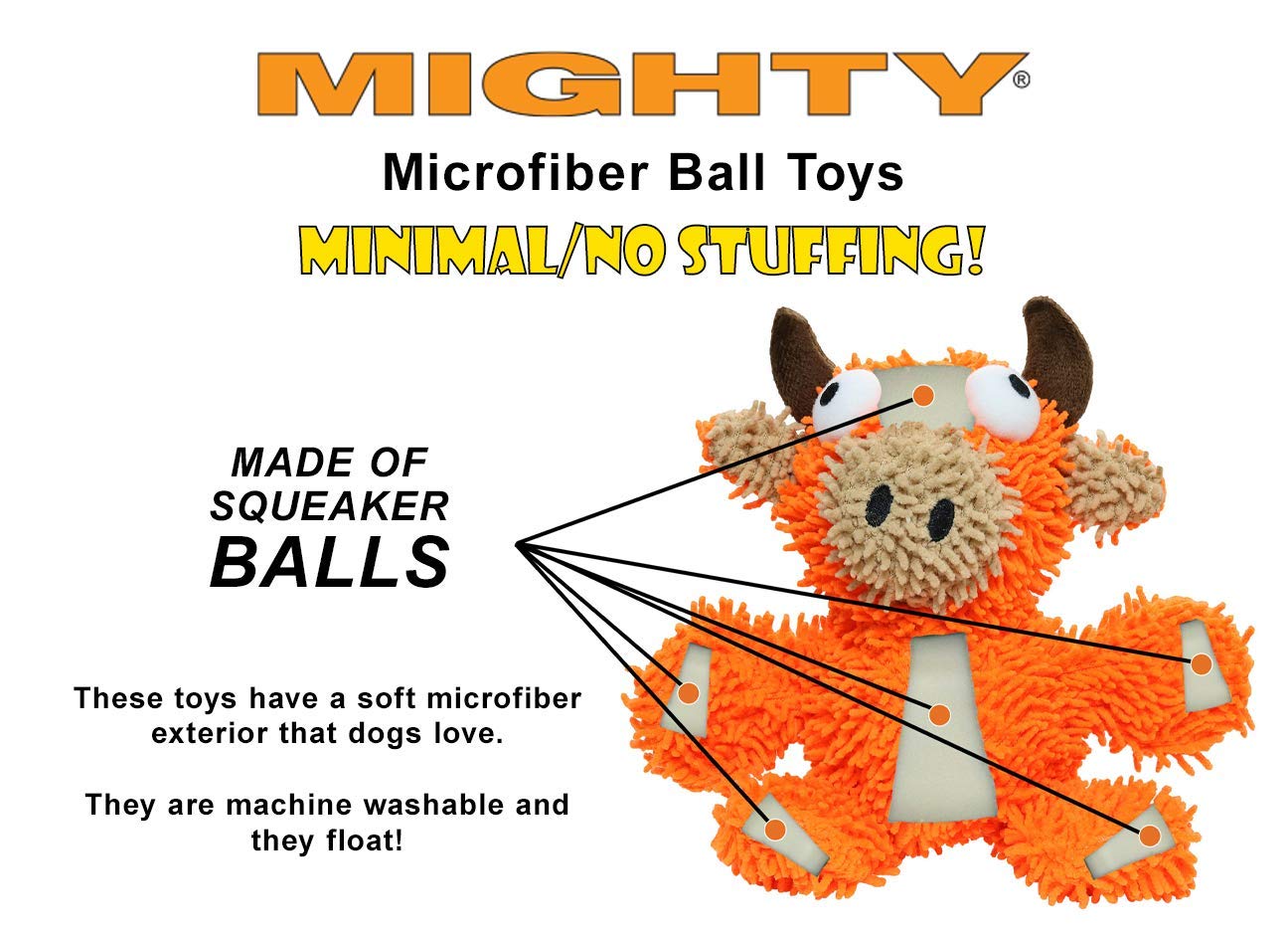 Mighty- Microfiber Ball Junior Duck – Made With Squeaker Balls And Minimal Stuffing. Strong & Tough. Interactive Play Dog Toy. Machine Washable & Floats