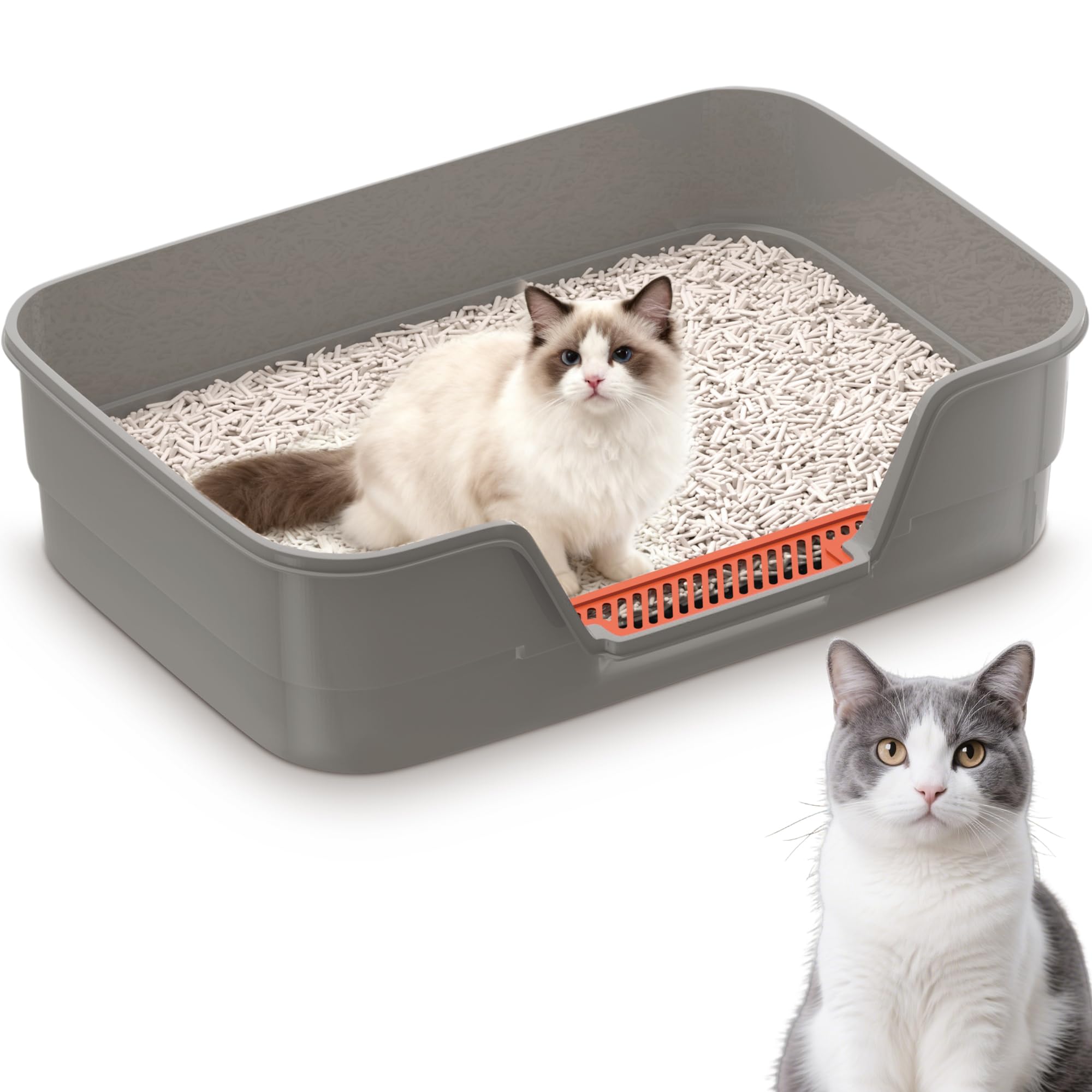 Suhaco Low Entry Litter Box for Senior Cats Extra Large Cat Litter Box with High Sides for Kitten, Anti Splashing & Easy to Clea