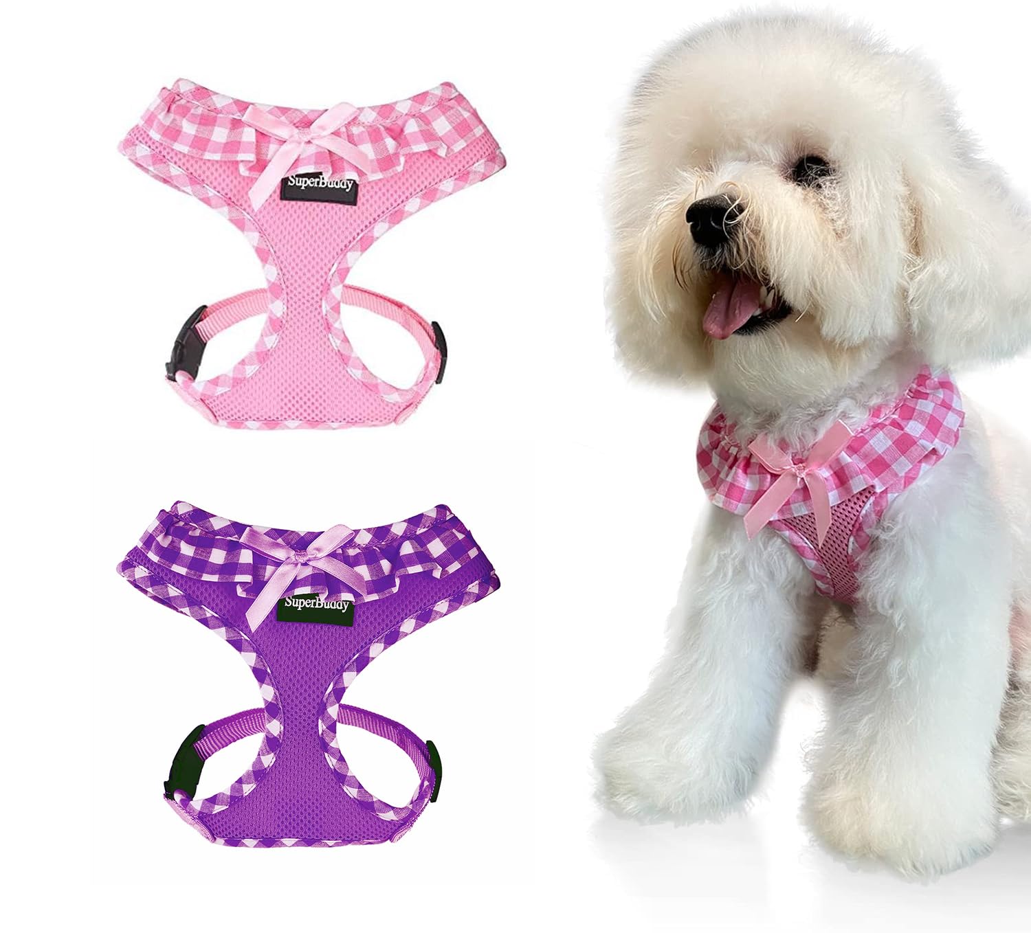 Superbuddy Upgraded Soft Mesh Dog Harness, Super Breathable Lightweight Pet Harnesses For Puppy Dogs Outdoor Walking, Pink And P