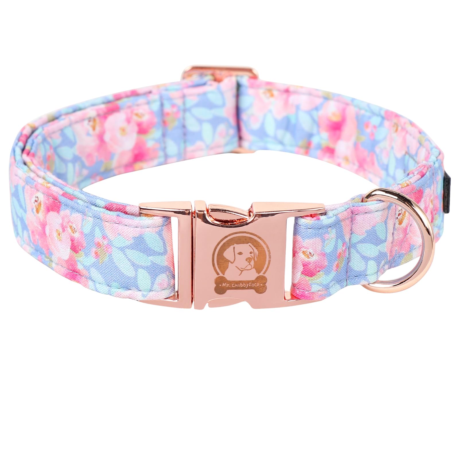 Mr. Chubbyface Spring Summer Dog Collar, Cotton Ink Style Flower Pattern Dog Collar With Metal Buckle,Soft Adjustable Pet Collar