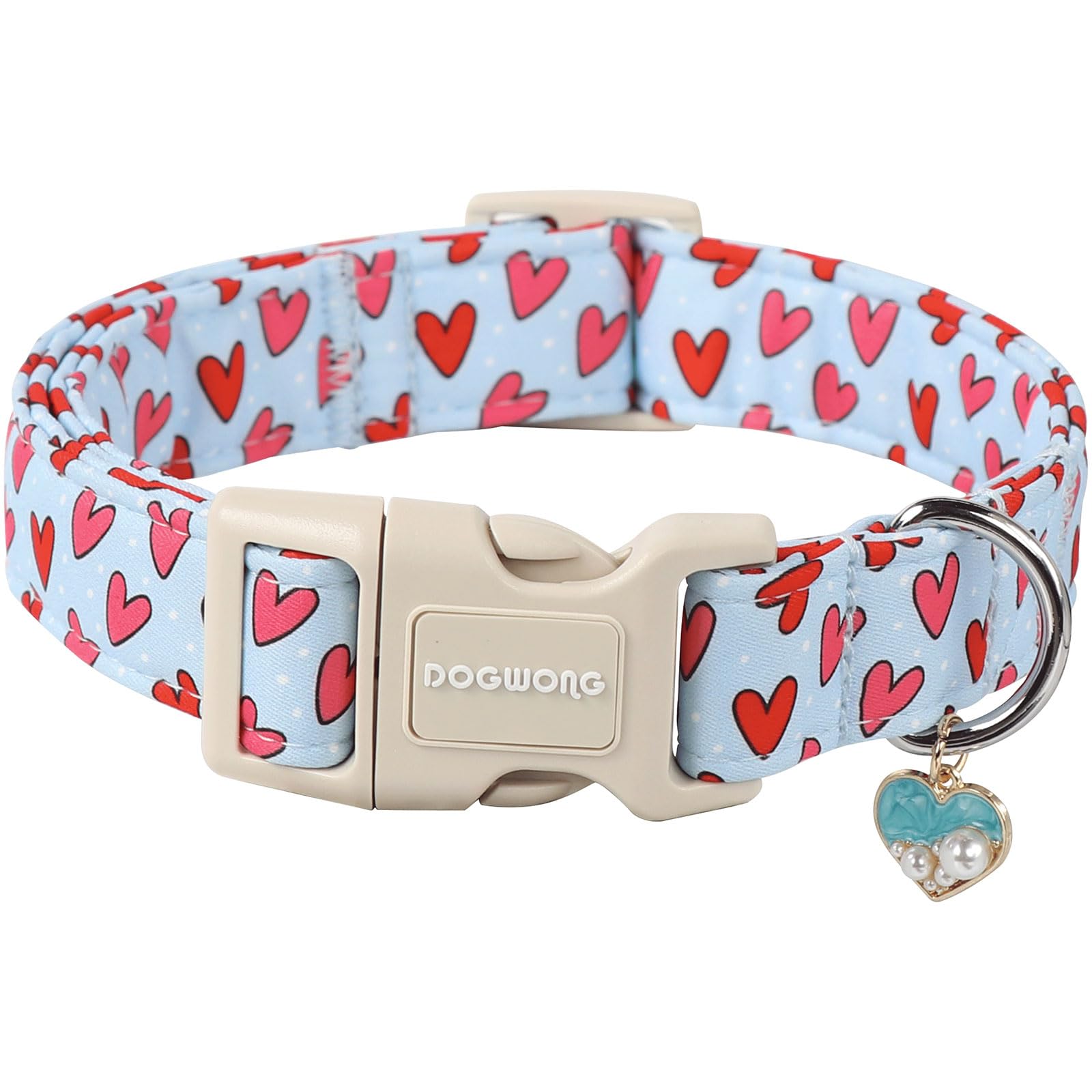 Dogwong Valentine Dog Collar- Cute Blue Heart Dog Collars Adjustable Designer Valentines Day Puppy Heart Dog Collar For Small Me