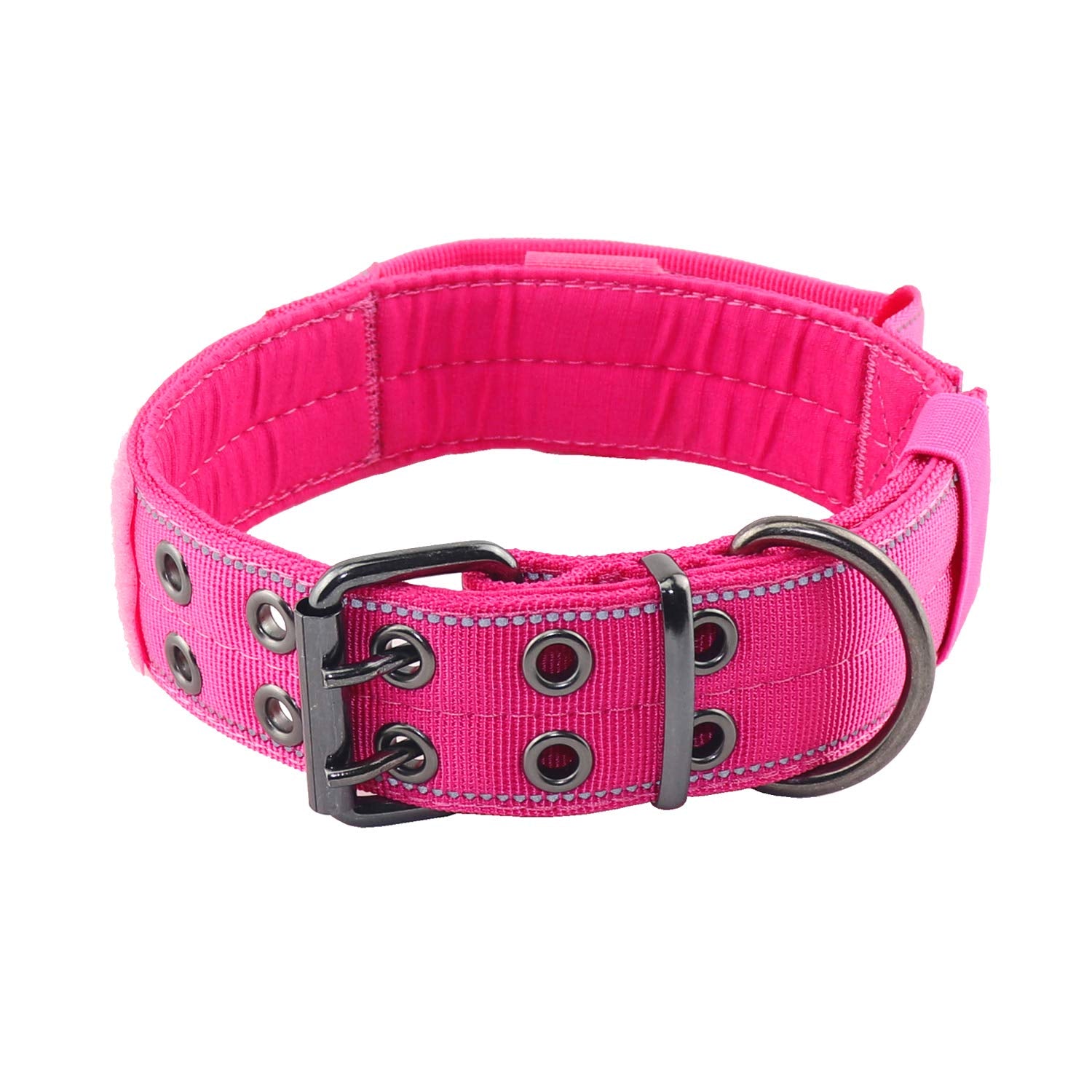 Yunleparks Reflective Dog Collar Heavy Duty Tactical With Control Handle And Metal Buckle For Dog Training(Large, Pink)