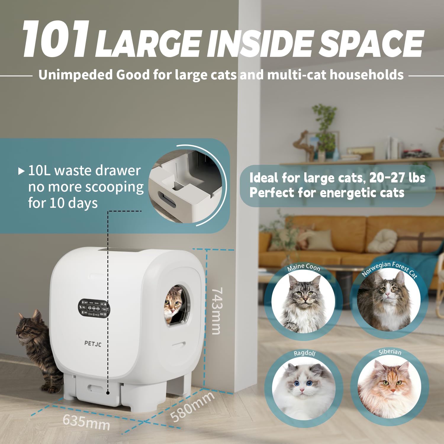 Pvevtv 101L Automatic Cat Litter Box Self Cleaning Large Dual Exit Robot Litter Box With Automatic Cleaning For Large Cats, Odor