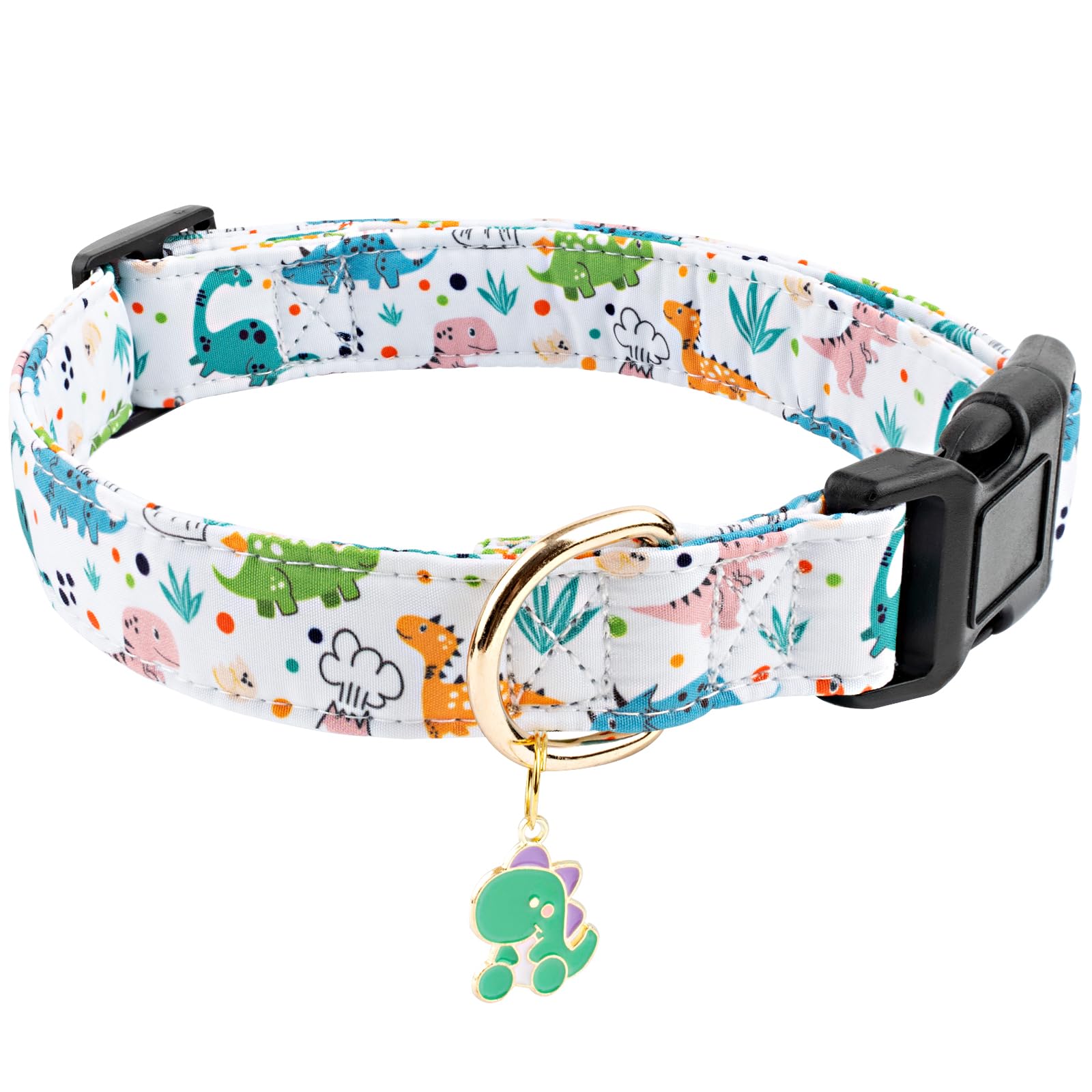 Faygarsle White Dinosaurs Print Cotton Dog Collar For Small, Medium, Large Boys Girls Dogs Xs