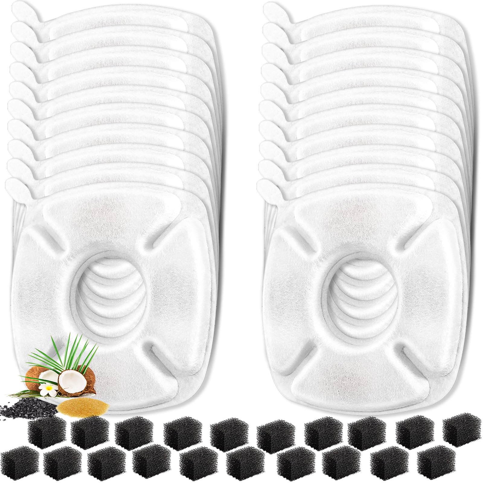 40 Pcs Cat Water Fountain Replacement Filters, 20 Pack Filters 20 Pack Pre- Sponges Fit For 67Oz, 95Oz, 135Oz Automatic Pet Foun