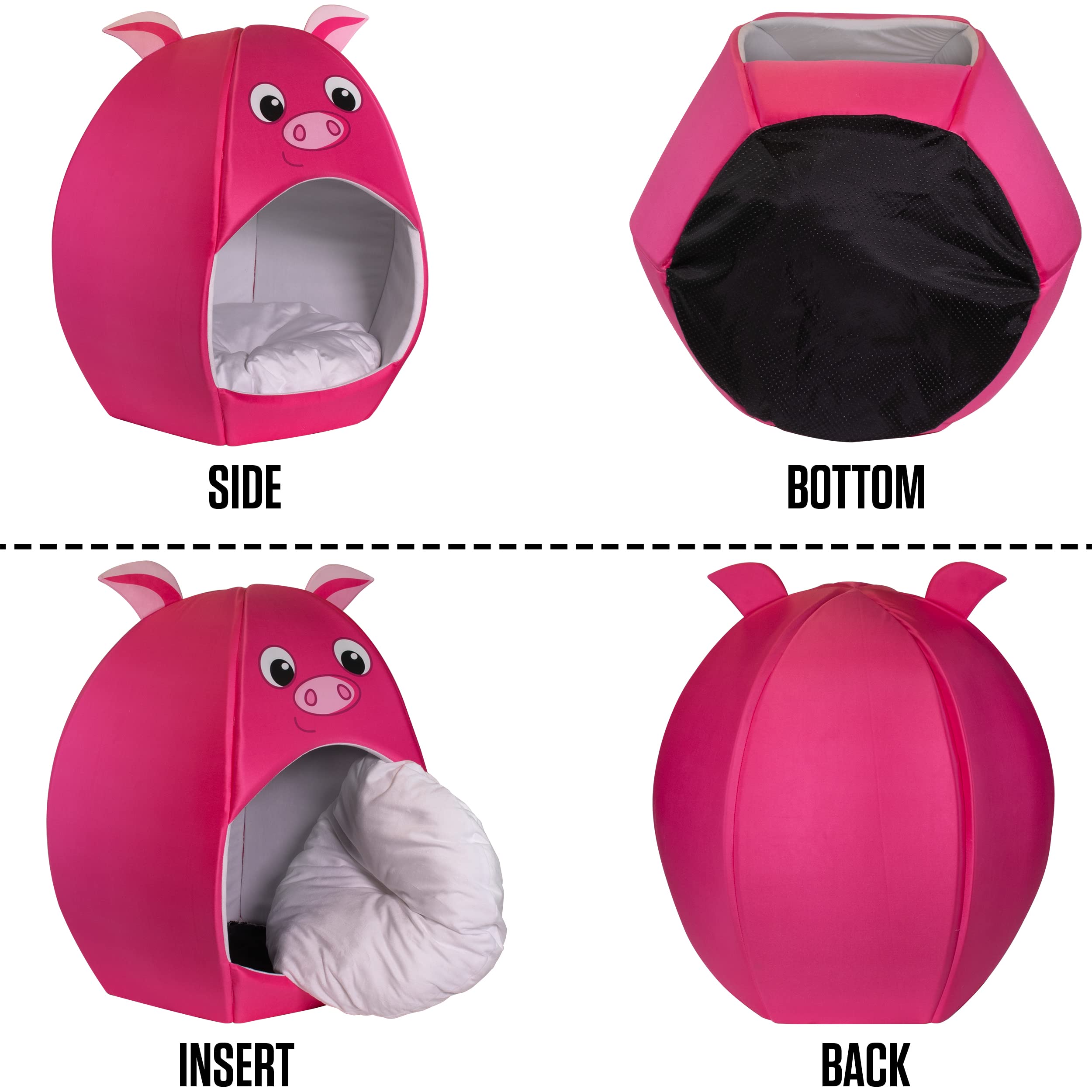 Maccabi Art Pig Theme Dog Bed - Cute Igloo Style Pet Bet - Fits Small Dogs, Puppies, Cats - Pillow Insert With Plush Lined Inter