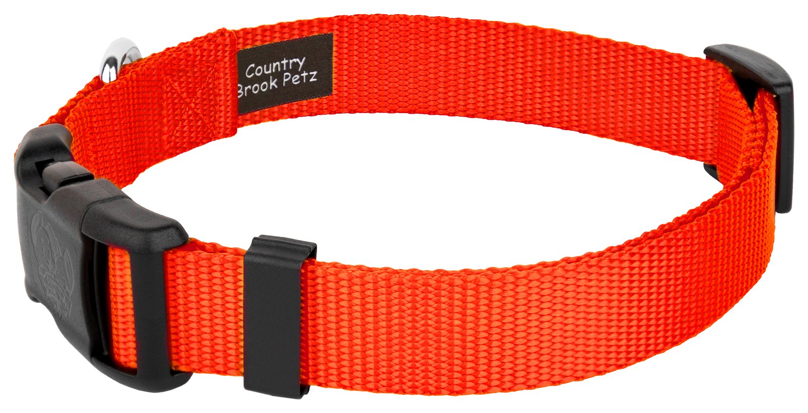 Country Brook Petz - 30+ Vibrant Colors - American Made Deluxe Nylon Dog Collar With Buckle (Micro, 3/8 Inch Wide, Hot Orange)