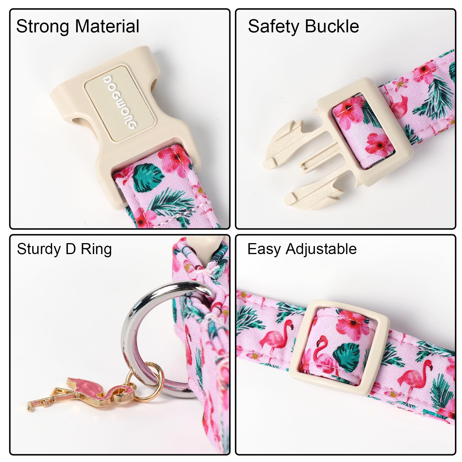 Dogwong Flamingo Dog Collar - Adjustable Summer Hawaiian Dog Collar For Girl And Boy Dogs With Quick Release Buckle