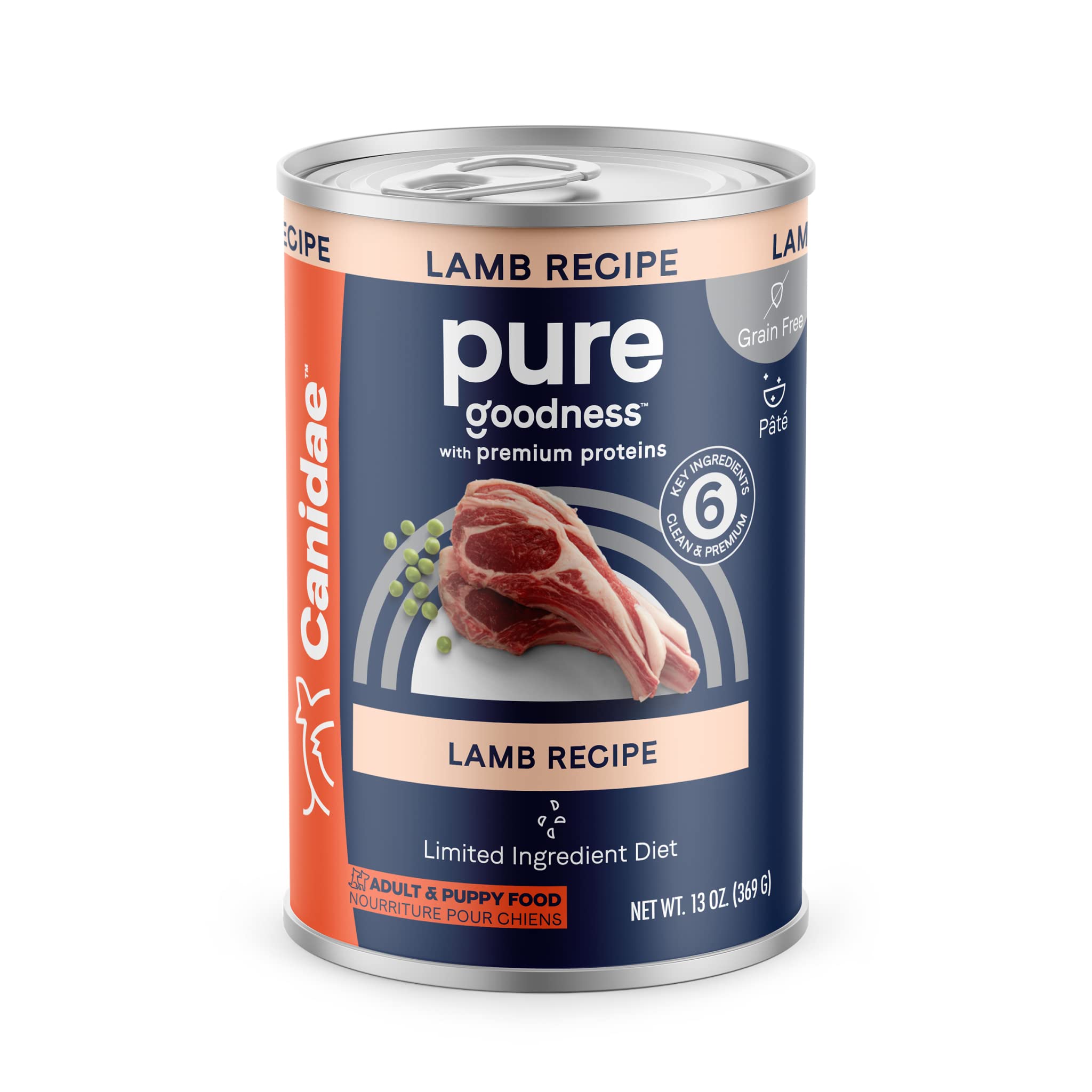 Canidae PURE Limited Ingredient Premium Adult Wet Dog Food, Lamb Recipe, 13 Ounce (Pack of 12), Grain Free