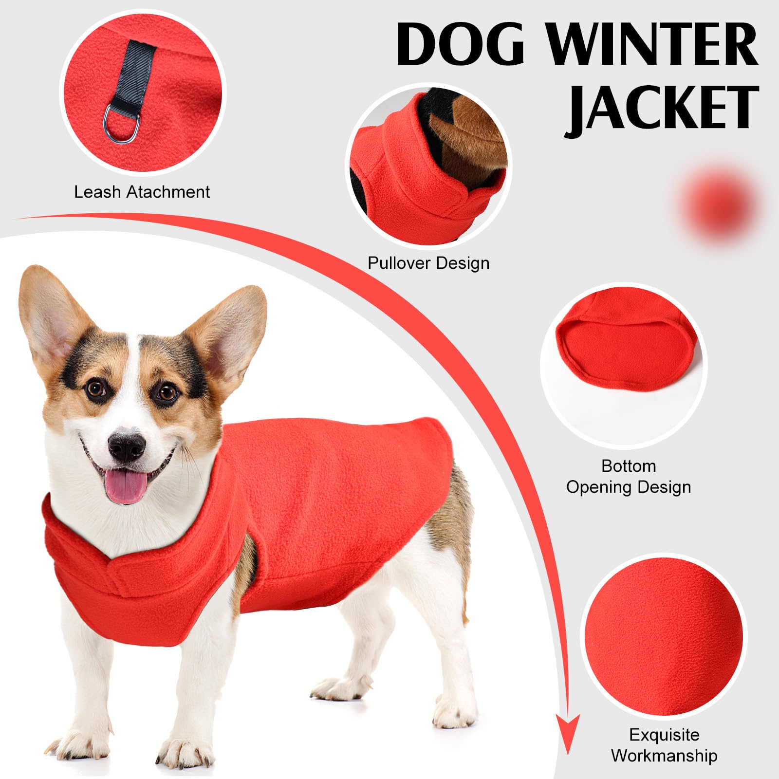 Red Fleece Dog Sweater Vest, Warm Pullover Jacket For Small To Large Dogs, Stretchy Vest With D Ring Leash (Red, L)