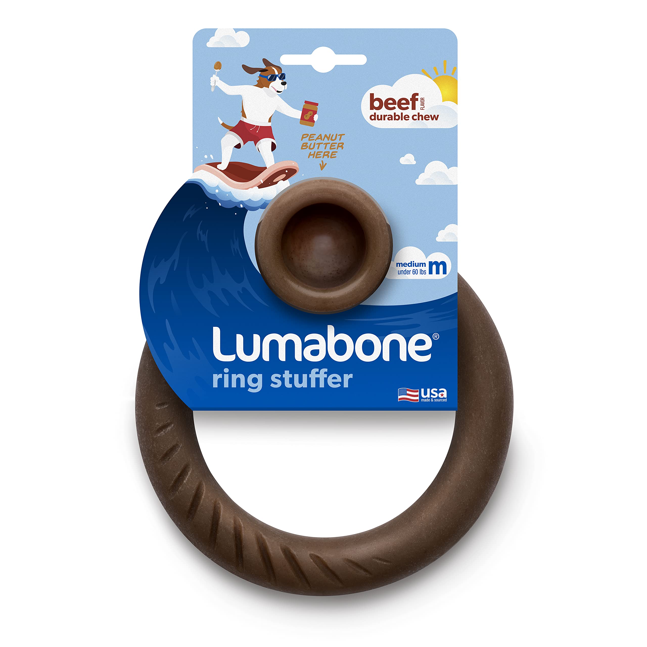 Lumabone Ring Stuffer Durable Chew Toy For Aggressive Chewers, Real Beef, Made In Usa, Medium
