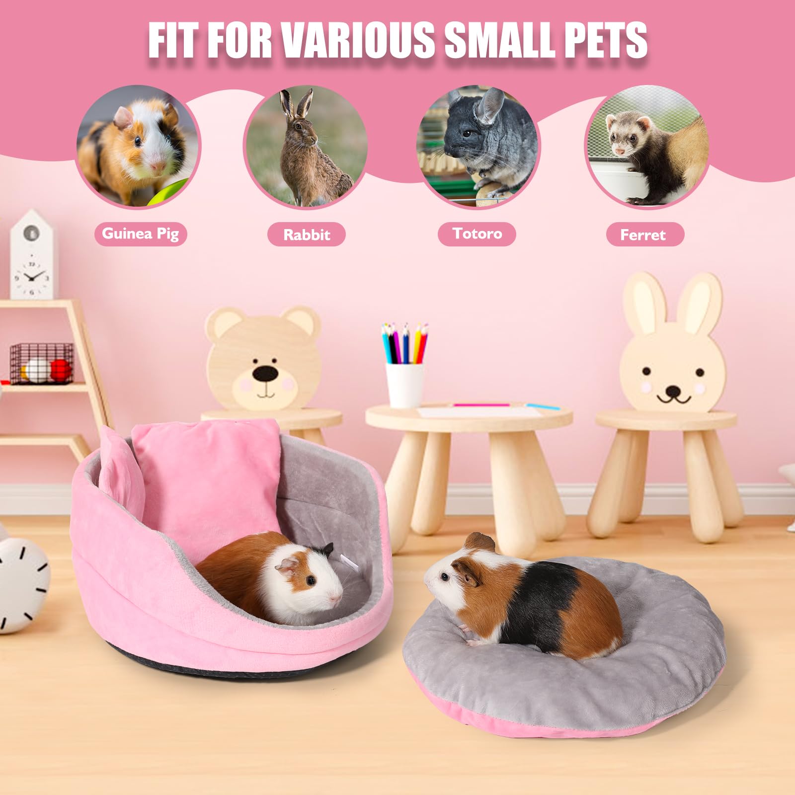 Oneju Guinea Pig Couch, Guinea Pig Sofa, Round Shape, Pure Pink And Grey, Bed For Guinea Pig, Bunny, Ferret, Rabbit And Other Sm