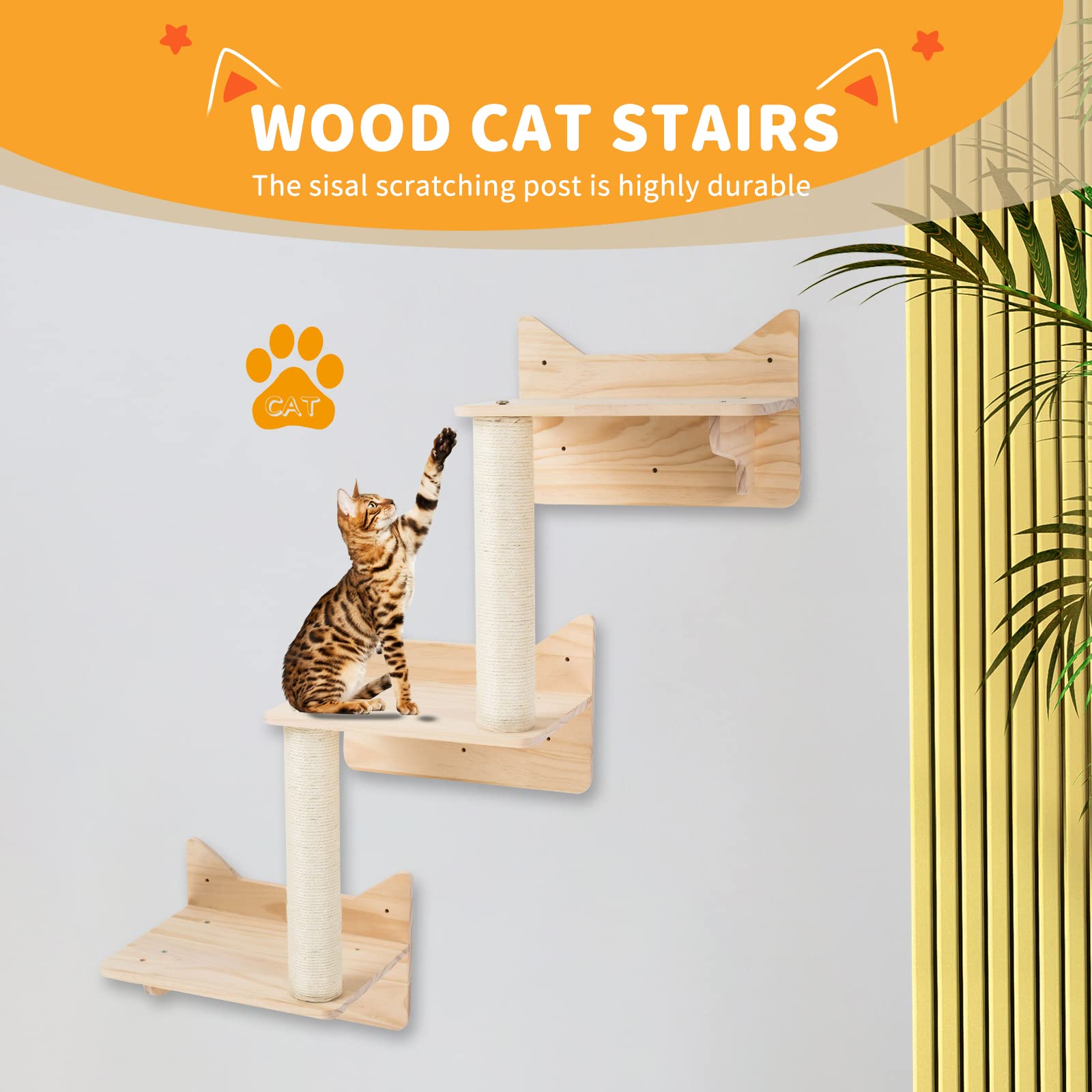 Cat Wall Shelves, Furniture Set, Shelves And Perches For Wall, Climbing Shelf Playground Scratching Post With 3 Steps Indoor Mou