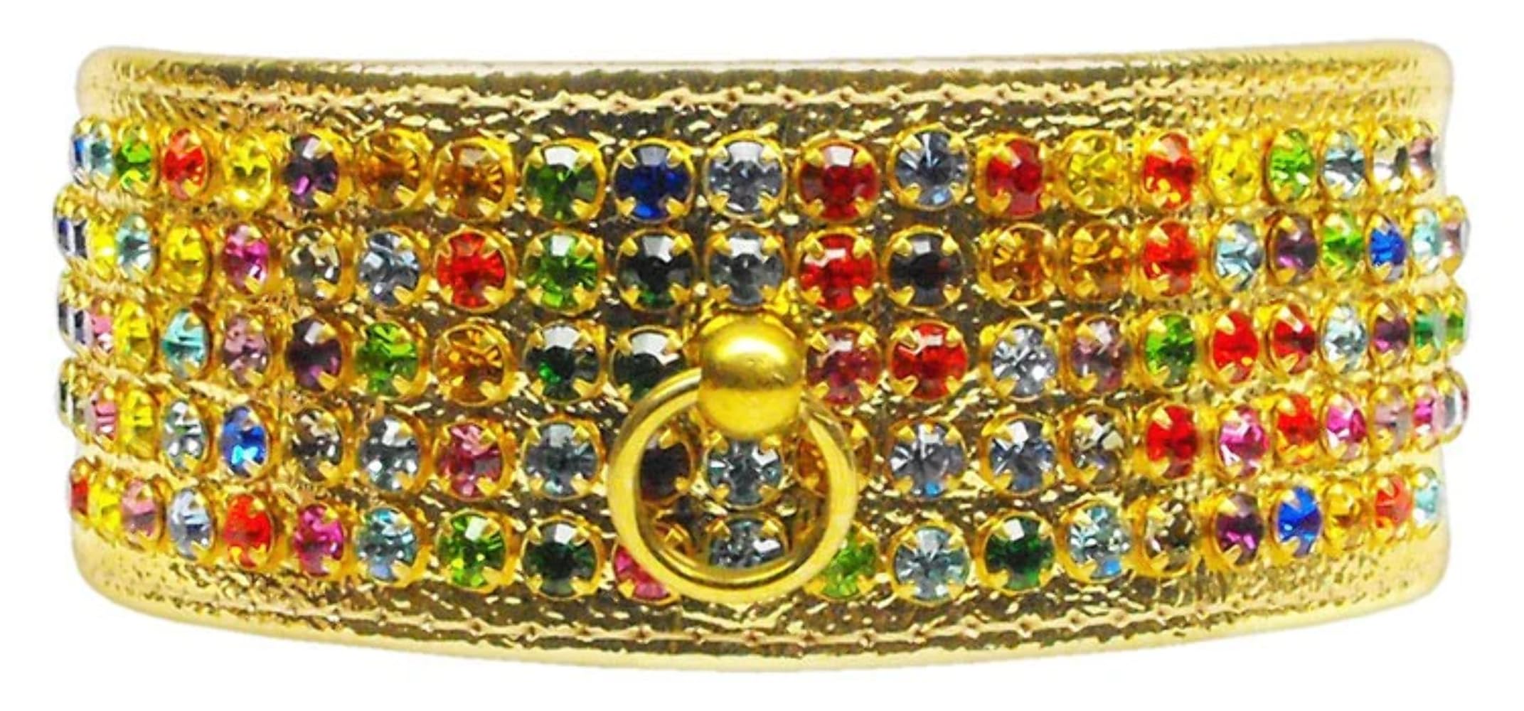 Dog, Puppy & Pet Collar, Five Row Confetti Jewel Set Gold 26