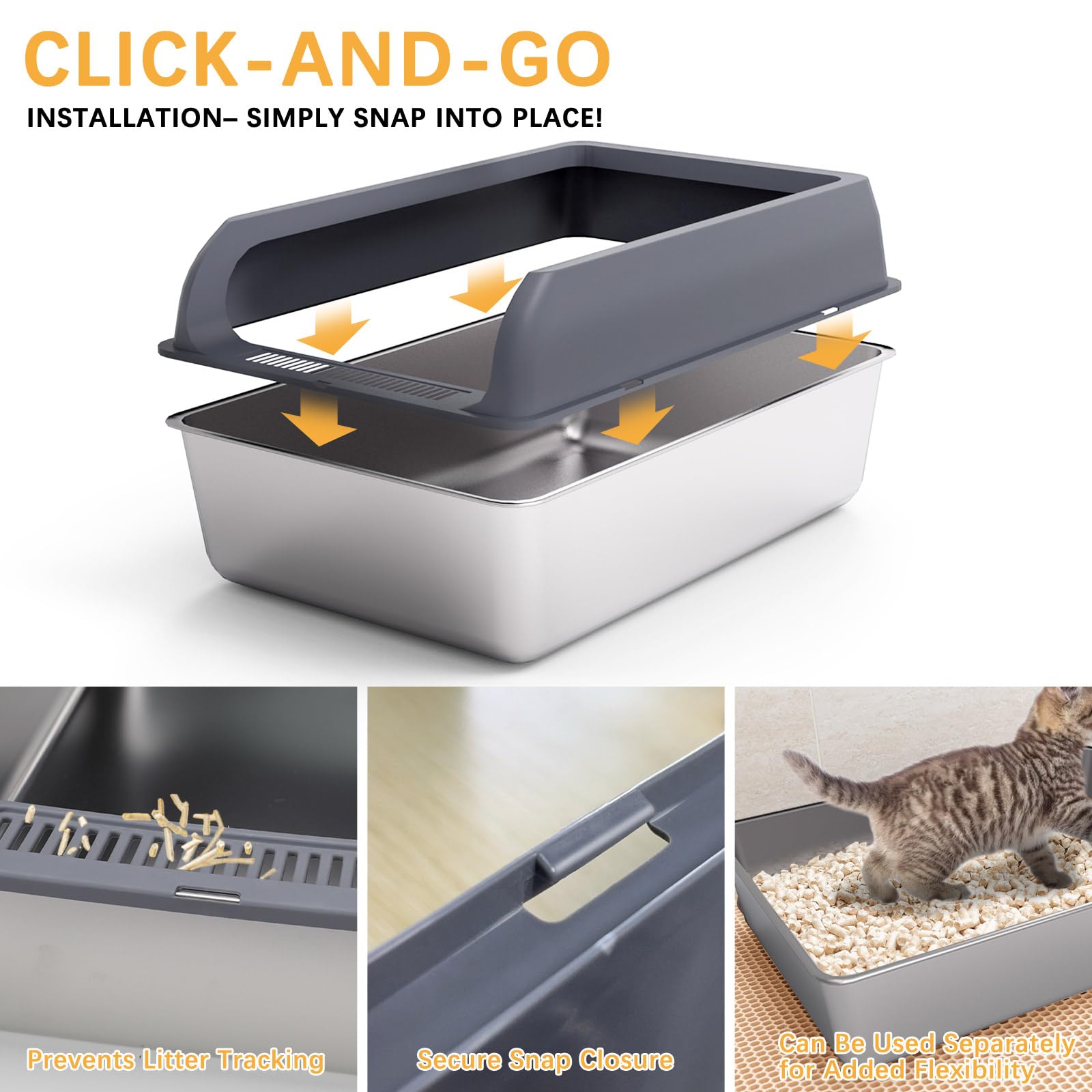 Topmart Stainless Steel Cat Litter Box With Lid, Xl Extra Large Enclosed Litter Box For Big Cats,Kittens, Easy To Clean, Built-I
