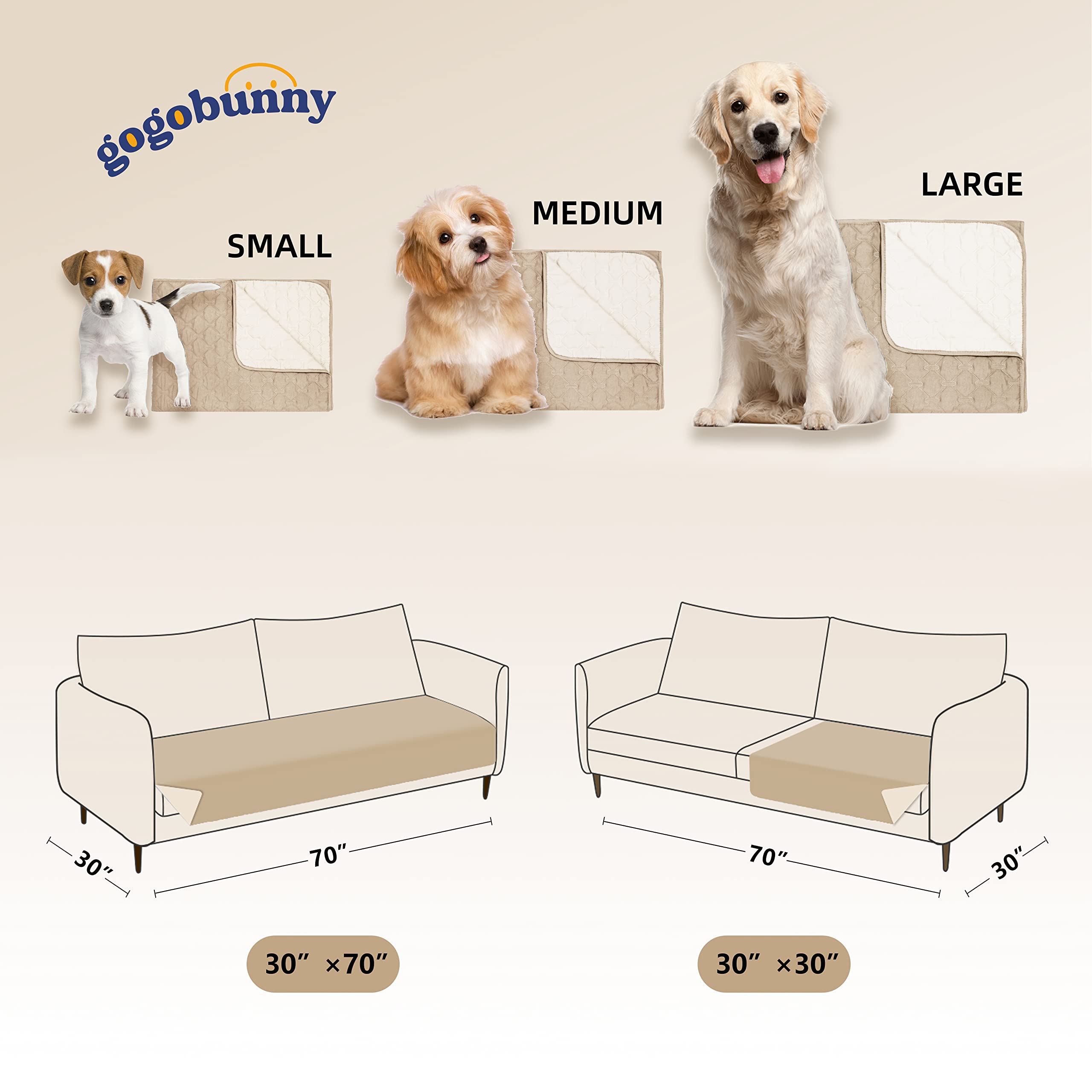 Gogobunny 100% Double Sided Waterproof Dog Blanket Soft Pet Bed Cover Reversible Protect Furniture Couch Sofa Car For Puppy Large Dog Cat (Dark Navy/Light Navy, 30X30 Inch (Pack Of 1))