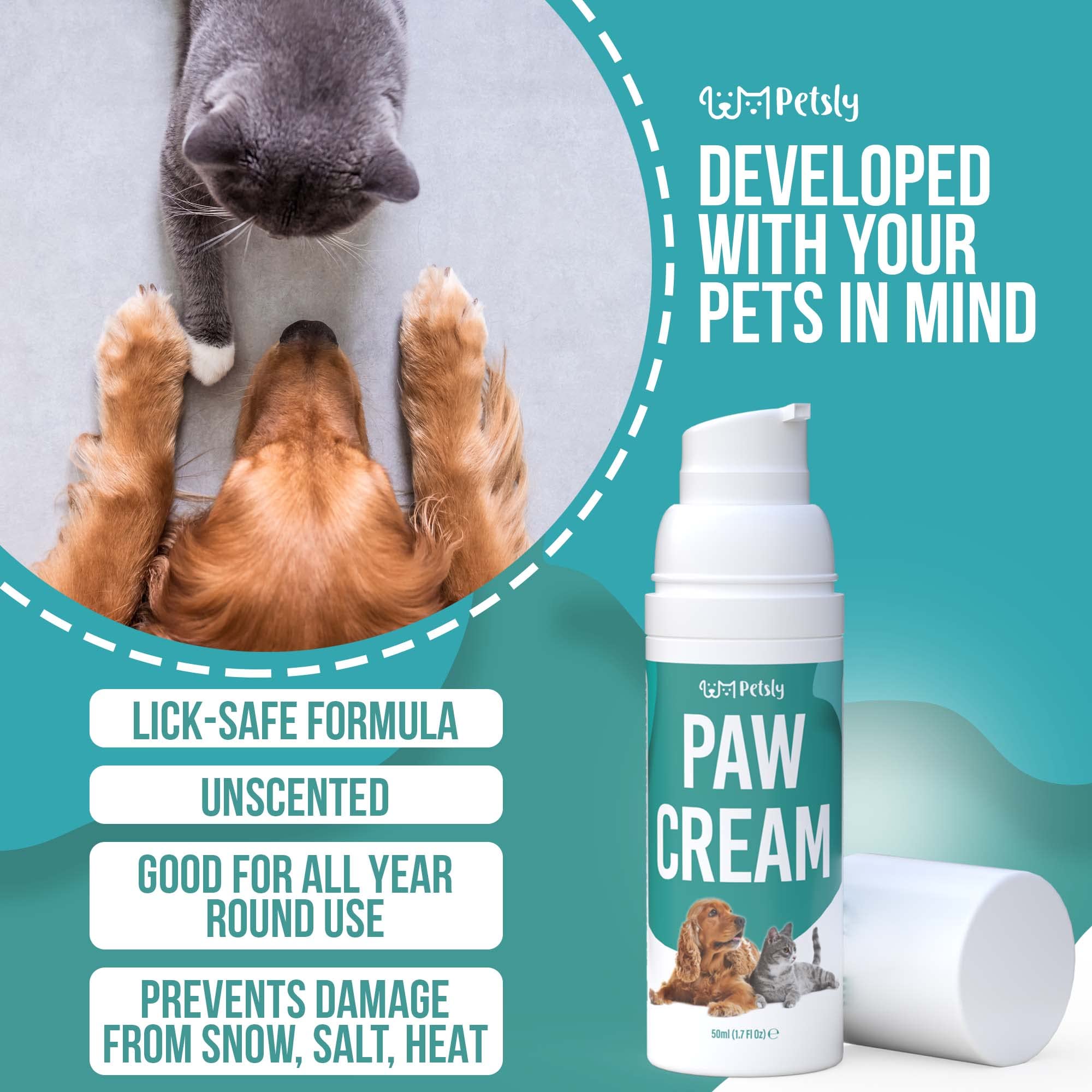 Petsly Cat & Dog Paw Balm - Moisturizes, Soothes, Protects Against Snow, Salt, Cracked Paws - 100% Organic & Natural, Fragrance