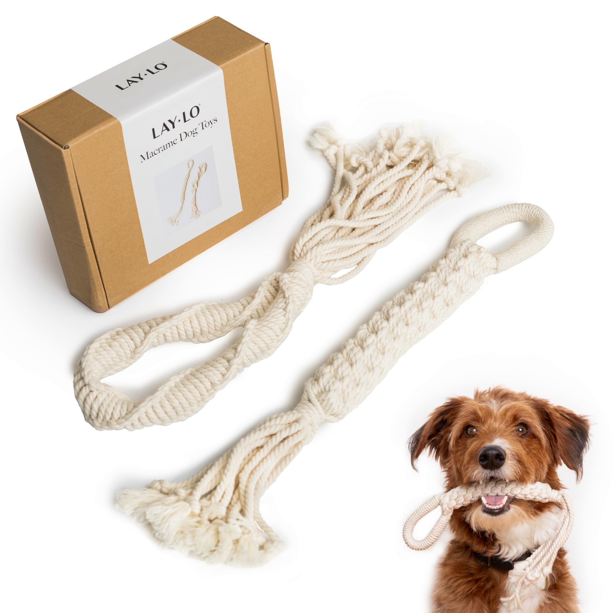LAY LO Natural, Non-Toxic Cotton Rope Toys for Small and Medium Dogs | 2-Pack | Includes Live Support with Dog Trainer | Durable