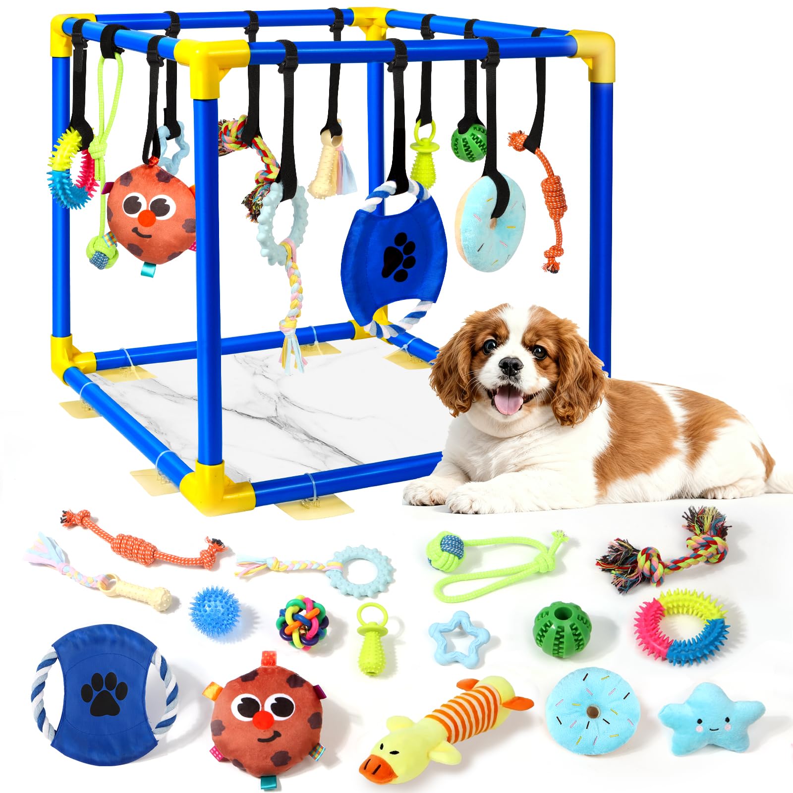Puppy Play Gym With 16 Toys, Removable Dog Enrichment Playground, Interactive Indoor Training Activity Center For Small Dogs & P