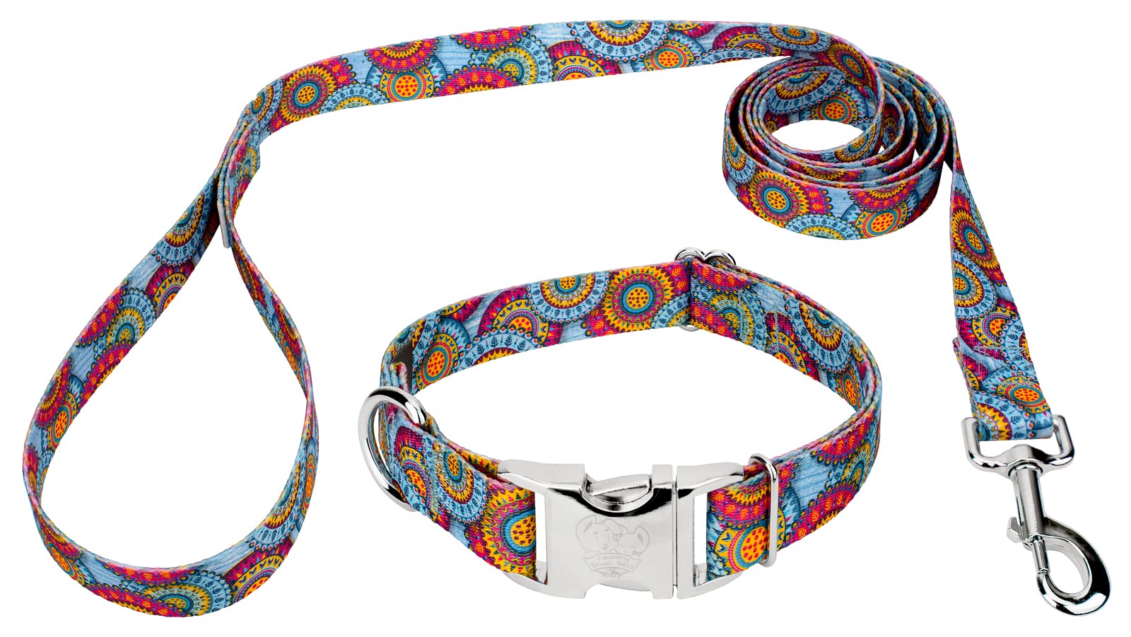 Country Brook Petz - Premium Sky Mandala Dog Collar And Leash - Groovy Collection Featuring Far Out Designs (1 Inch, Large)