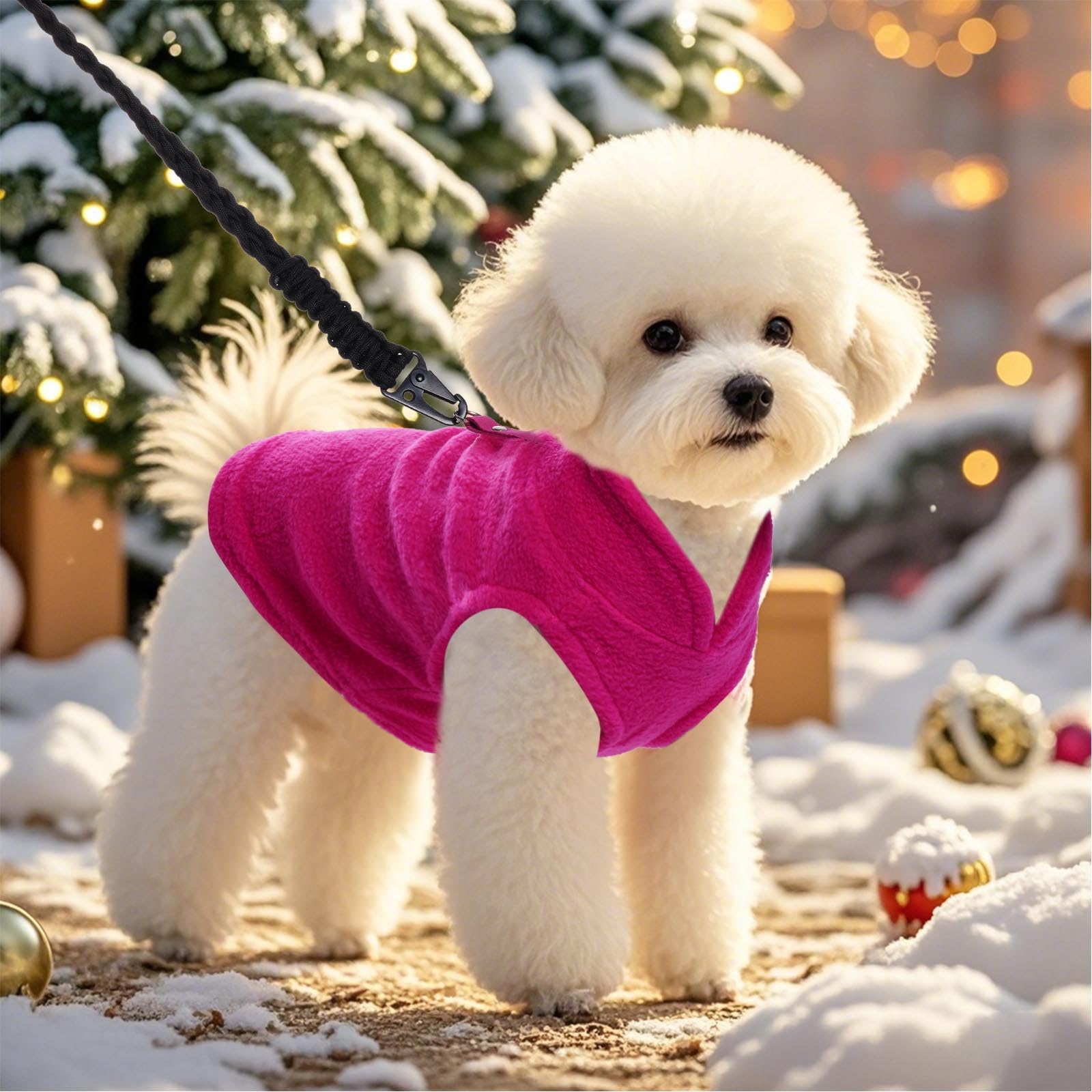 Rbenxia Rose Red Dog Sweater With Leash Ring Soft Fleece Vest Pullover Warm Jacket Pet Clothes Winter Outfits For Small Puppy Ca
