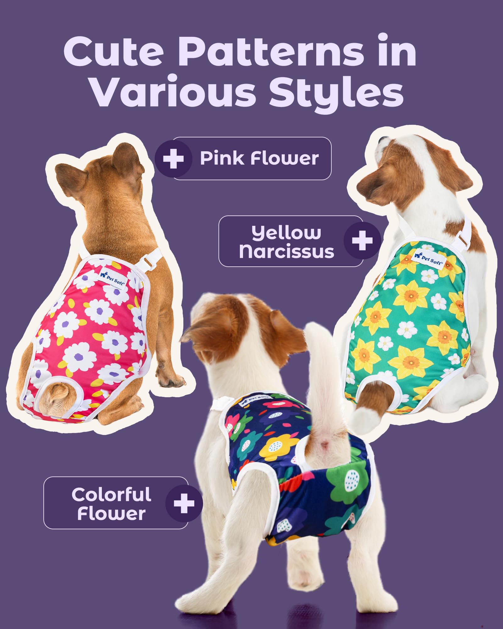 Pet Soft Dog Diapers Female Onesie Sanitary Pantie With Adjustable Suspender, Colorful Pattern Washable Puppy Diapers Female, Su