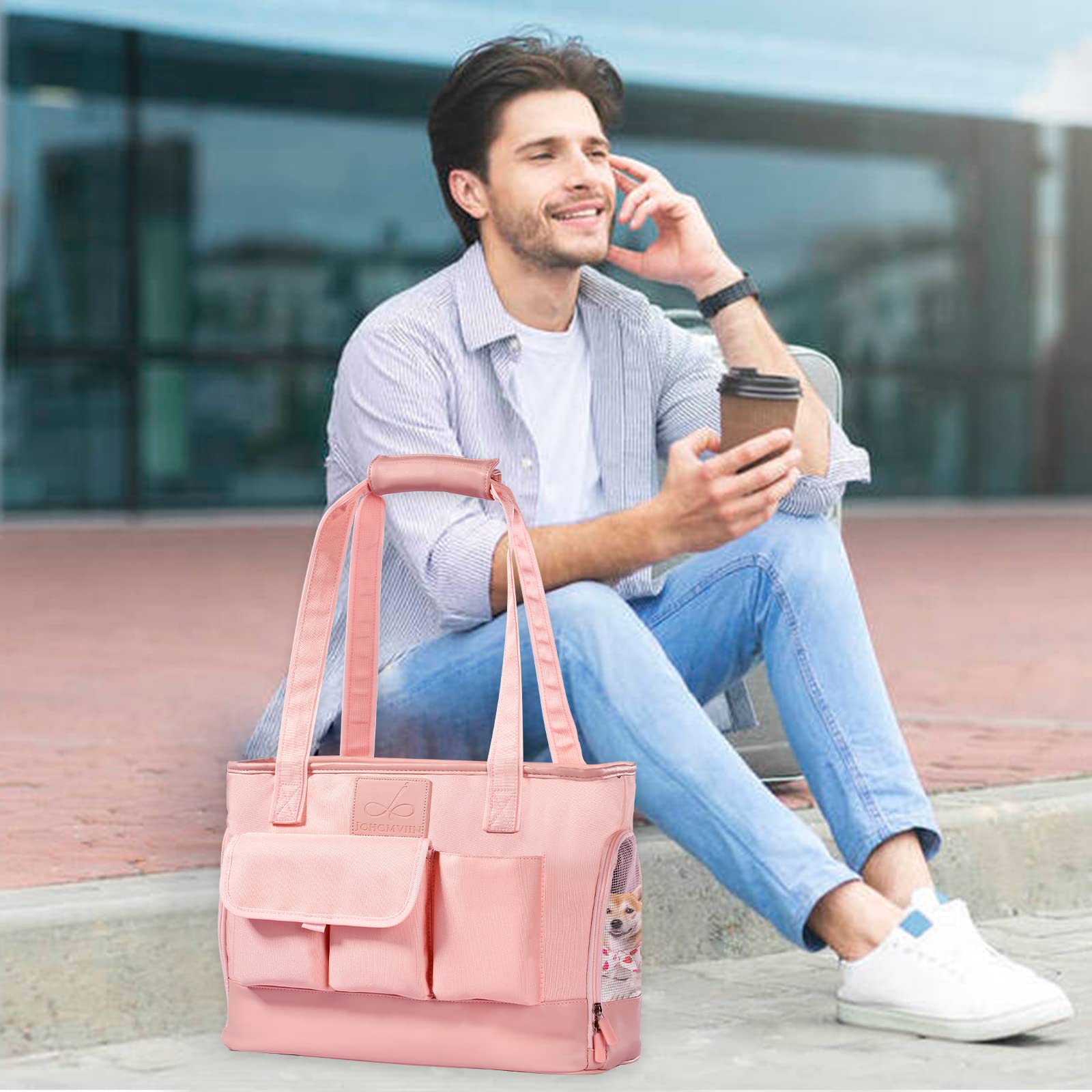 Johomviin Dog Carrier, Cat Carrier, Pet Carrier, Foldable Waterproof Premium Pu Leather Oxford Cloth Dog Purse, Portable Tote Bag Carrier For Small To Medium Cats And Small Dogs (Pink)