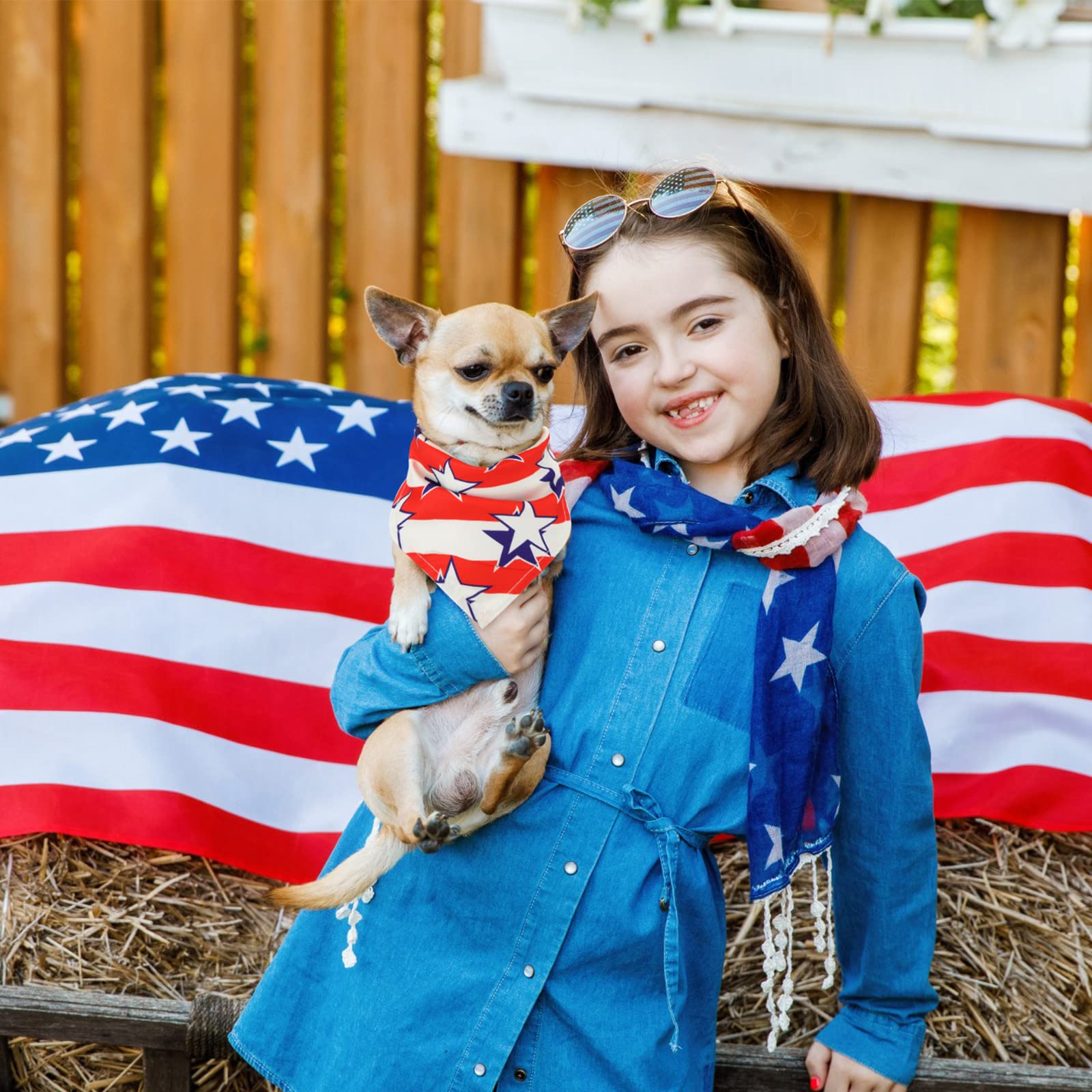 Sumind 100 Pieces Patriotic Dog Bandanas Bulk Bibs Triangle Scarf Star Bandanas For Dogs With Independence Day Patterns For Inde