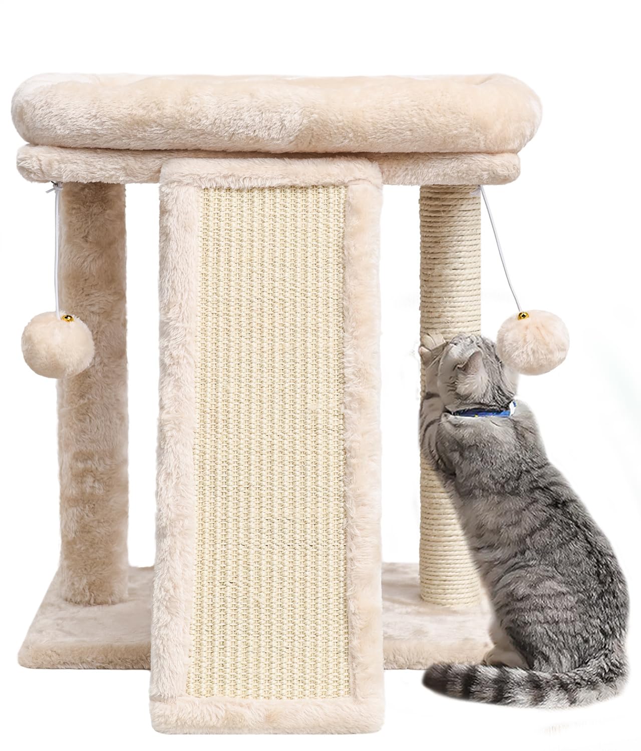 Syandlvy Small Cat Tree With Scratching Post, Cat Scratching Board With Perch, Cat Post Scratcher For Indoor Cats, 2 Dangling Ba