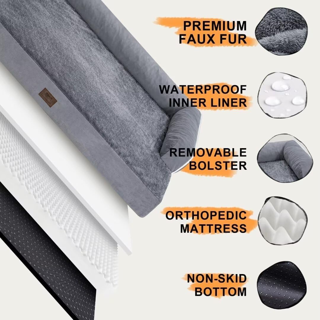Large Dog Bed Orthopedic Washable: Beds Bolster - Xl Xlarge Extra Big Dogs - Memory Foam - Couch Sofa - Waterproof With Removable Cover